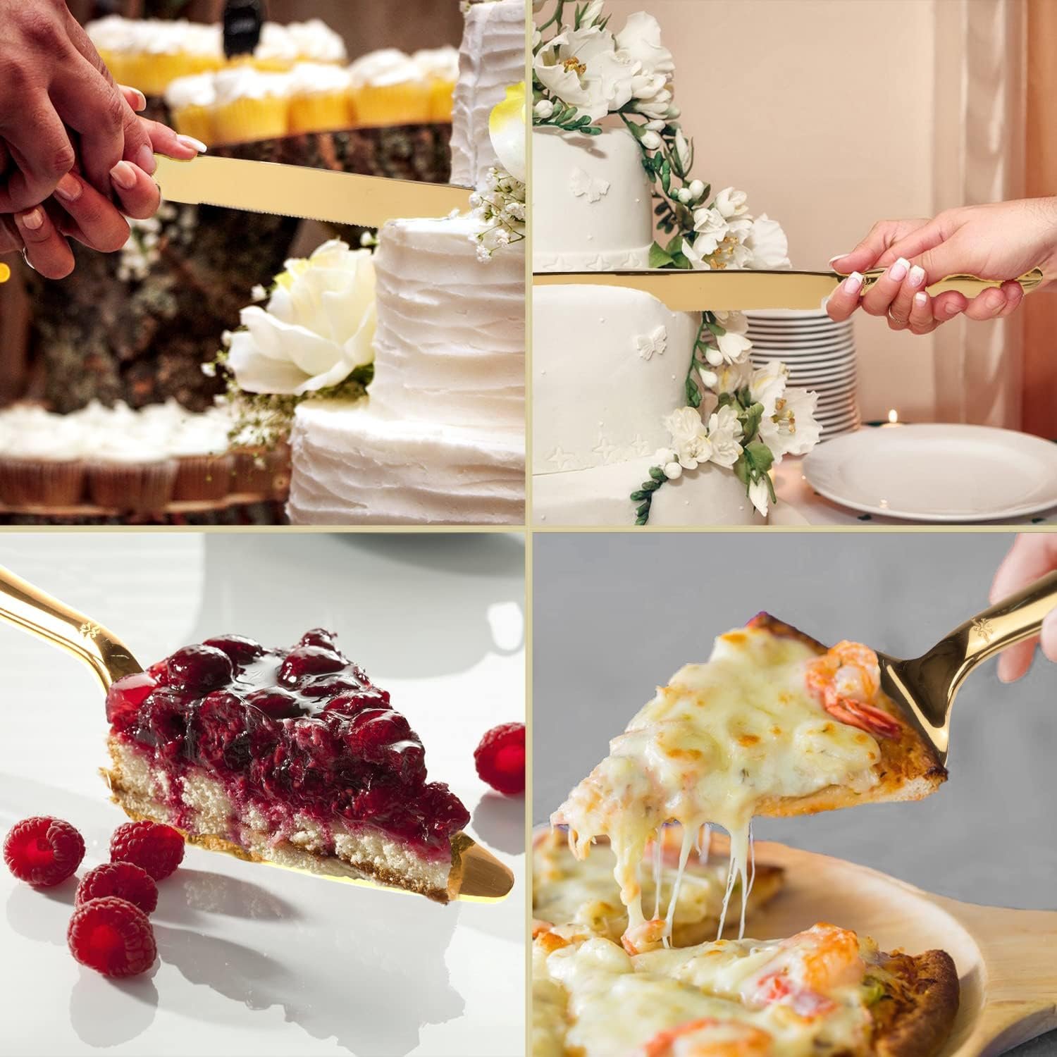 Wholesale 2 Pcs Gold Cake Knife Server Set Thickened Stainless Steel Rounded Edges Cake Cutter Pie Spatula Wedding Birthday Anniversary Christmas Supplier Wholesale 2 Pcs Gold Cake Knife Server Set Thickened Stainless Steel Rounded Edges Cake Cutter Pie Spatula Wedding Birthday Anniversary Christmas Supplier