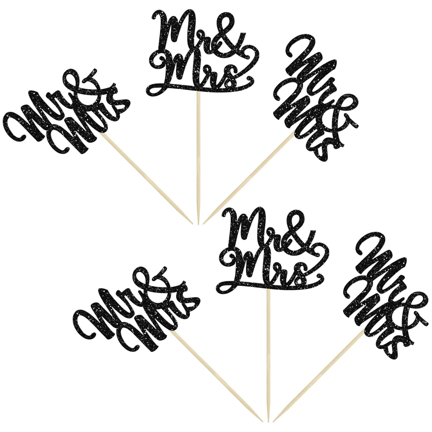 Wholesale 36Pcs Mr & Mrs Glitter Cupcake Toppers Bridal Shower Picks Wedding Engagement Party Cake Decorations Black Supplier Wholesale 36Pcs Mr & Mrs Glitter Cupcake Toppers Bridal Shower Picks Wedding Engagement Party Cake Decorations Black Supplier