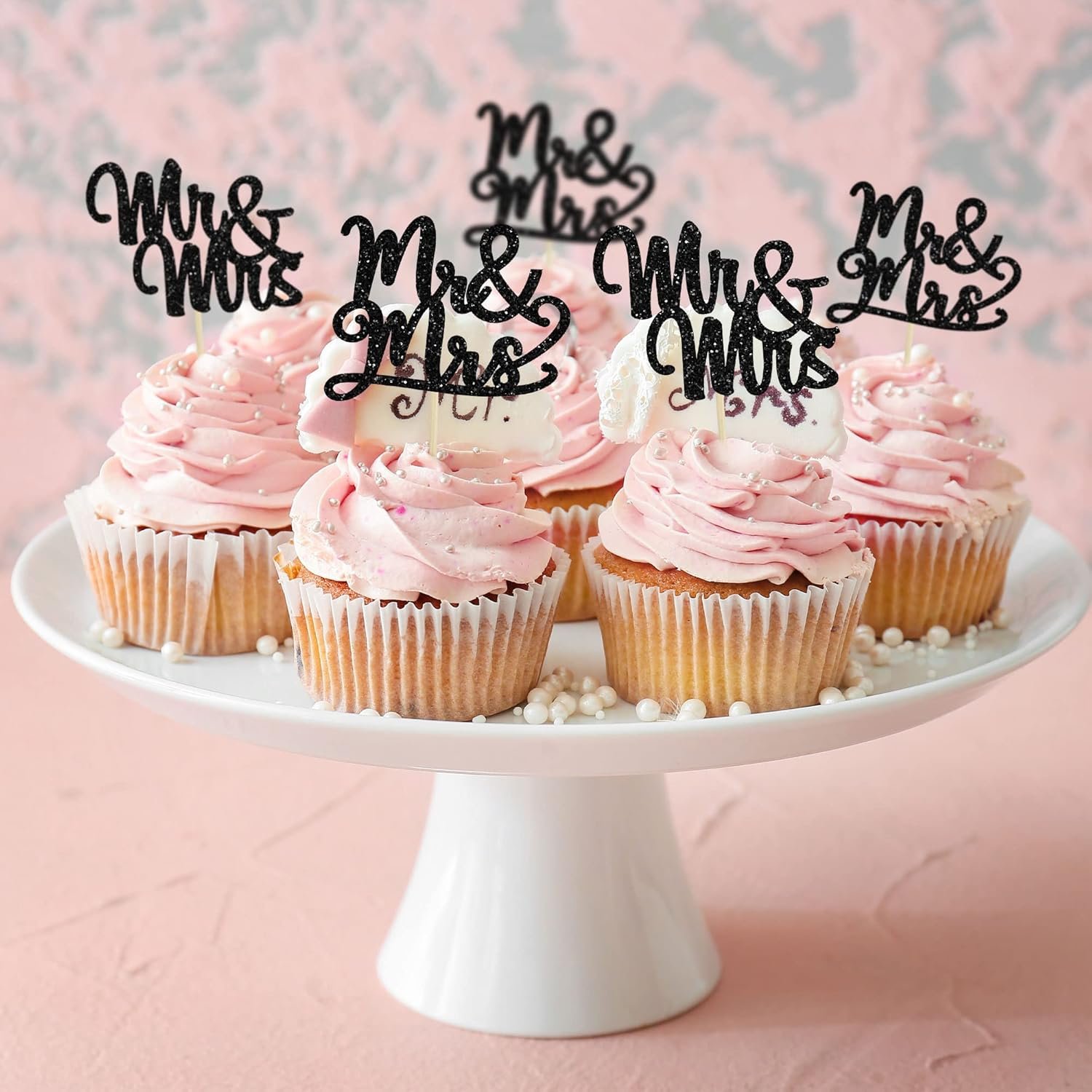 Wholesale 36Pcs Mr & Mrs Glitter Cupcake Toppers Bridal Shower Picks Wedding Engagement Party Cake Decorations Black Supplier Wholesale 36Pcs Mr & Mrs Glitter Cupcake Toppers Bridal Shower Picks Wedding Engagement Party Cake Decorations Black Supplier