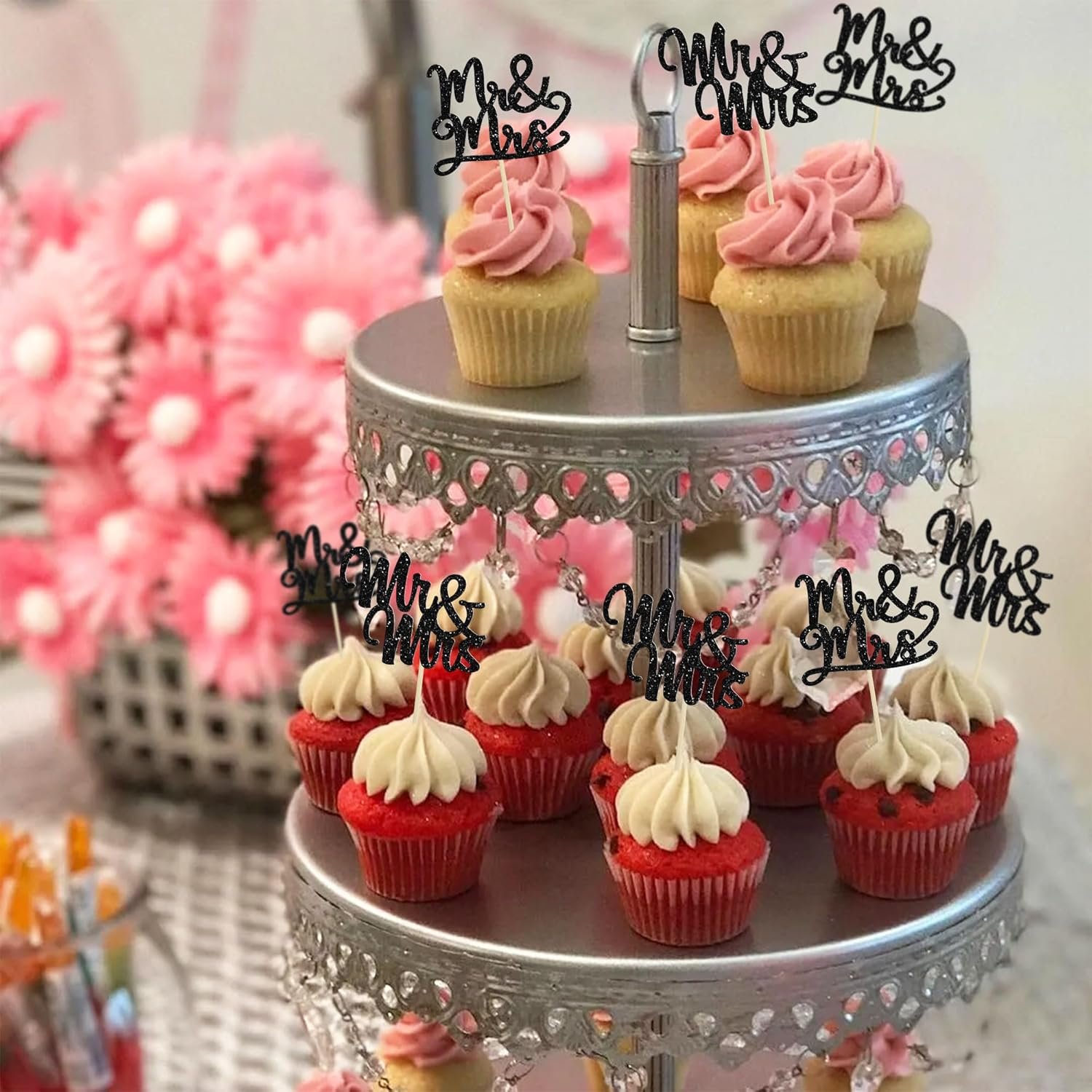 Wholesale 36Pcs Mr & Mrs Glitter Cupcake Toppers Bridal Shower Picks Wedding Engagement Party Cake Decorations Black Supplier Wholesale 36Pcs Mr & Mrs Glitter Cupcake Toppers Bridal Shower Picks Wedding Engagement Party Cake Decorations Black Supplier