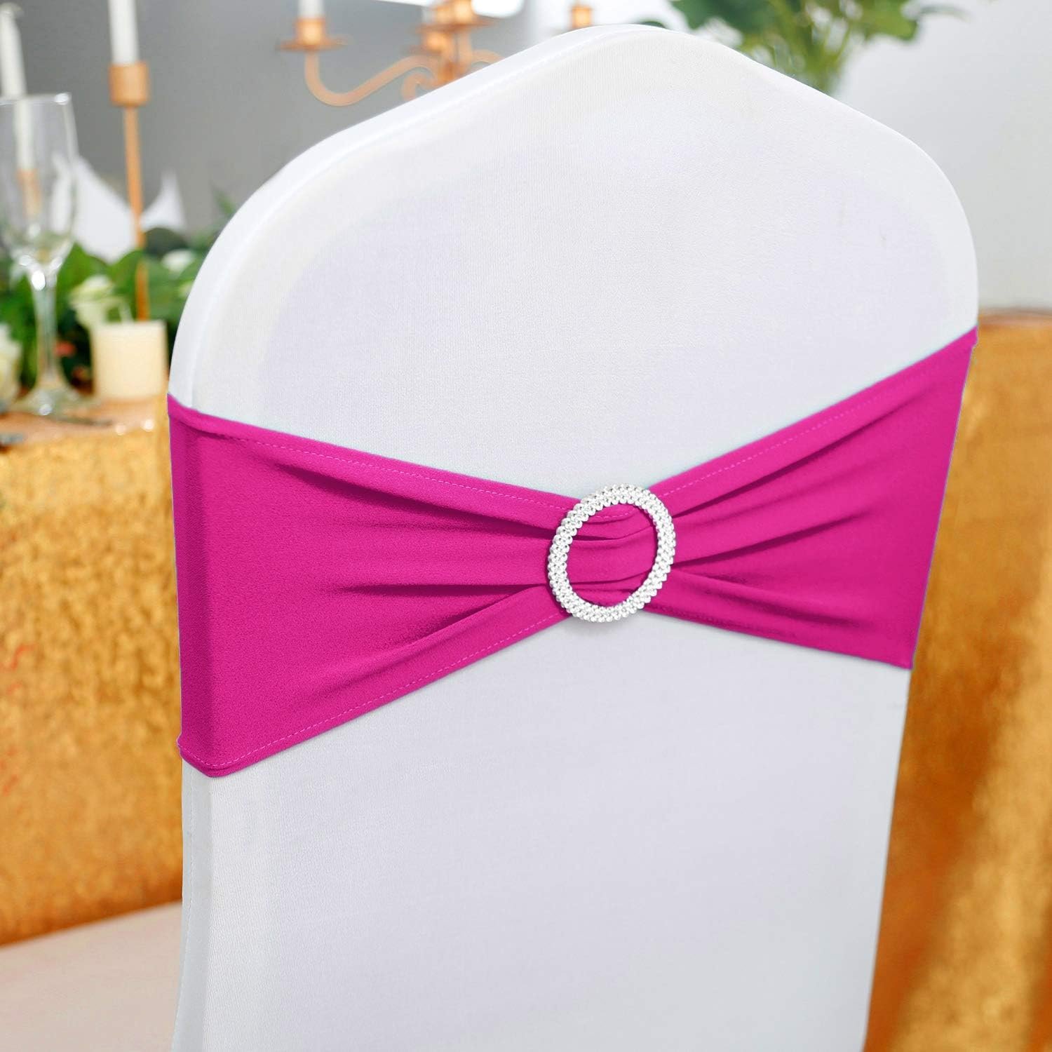 Wholesale 25pcs Fuchsia Spandex Chair Sashes with Buckle Slider for Wedding Party Decoration Supplier