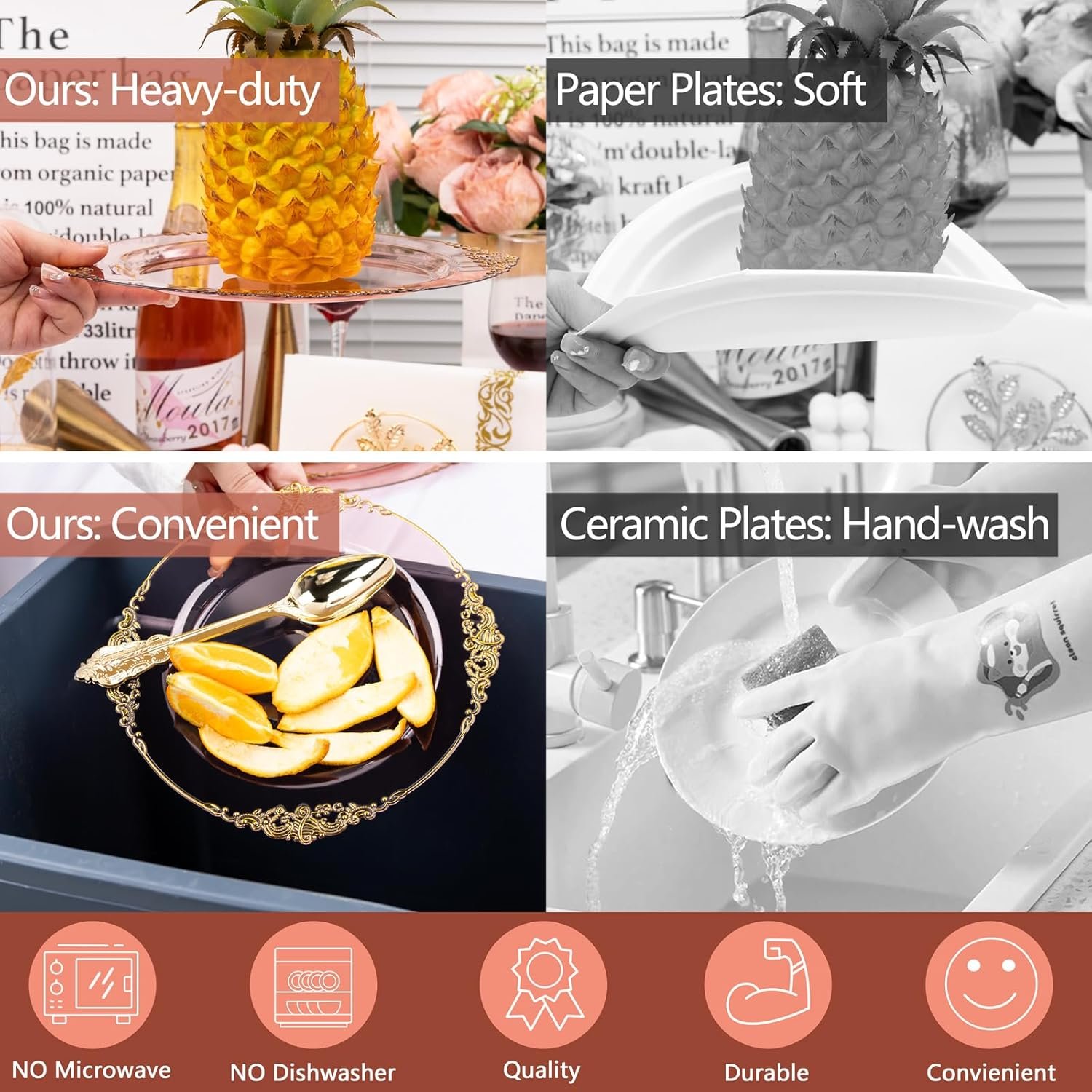 Wholesale 175pcs Burgundy Gold Party Plates for 25 Guests 50 Heavy-Duty Plates 20% Thicker 75 Cutlery 25 Napkins 25 Cups Supplier