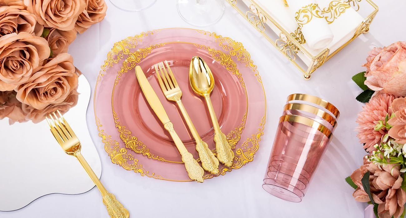 Wholesale 175pcs Burgundy Gold Party Plates for 25 Guests 50 Heavy-Duty Plates 20% Thicker 75 Cutlery 25 Napkins 25 Cups Supplier