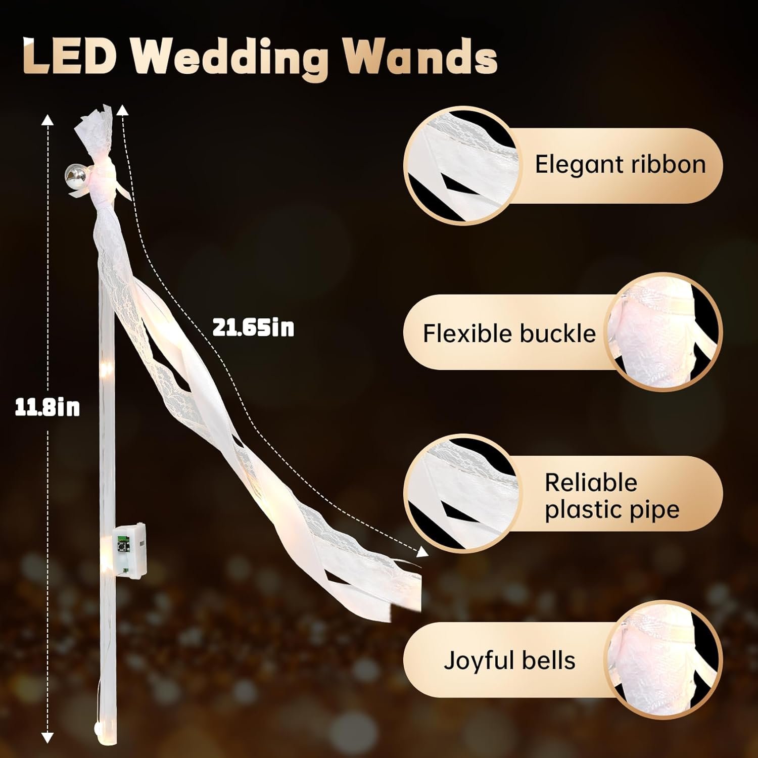 Wholesale 100PCS Light Up Wedding Wands Ribbons Bells Three Light Modes Romantic Sparkle Send Off New Year Birthday Parties Supplier