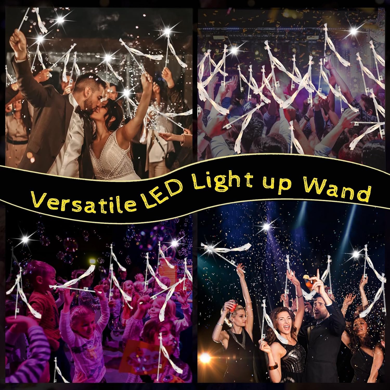 Wholesale 100PCS Light Up Wedding Wands Ribbons Bells Three Light Modes Romantic Sparkle Send Off New Year Birthday Parties Supplier