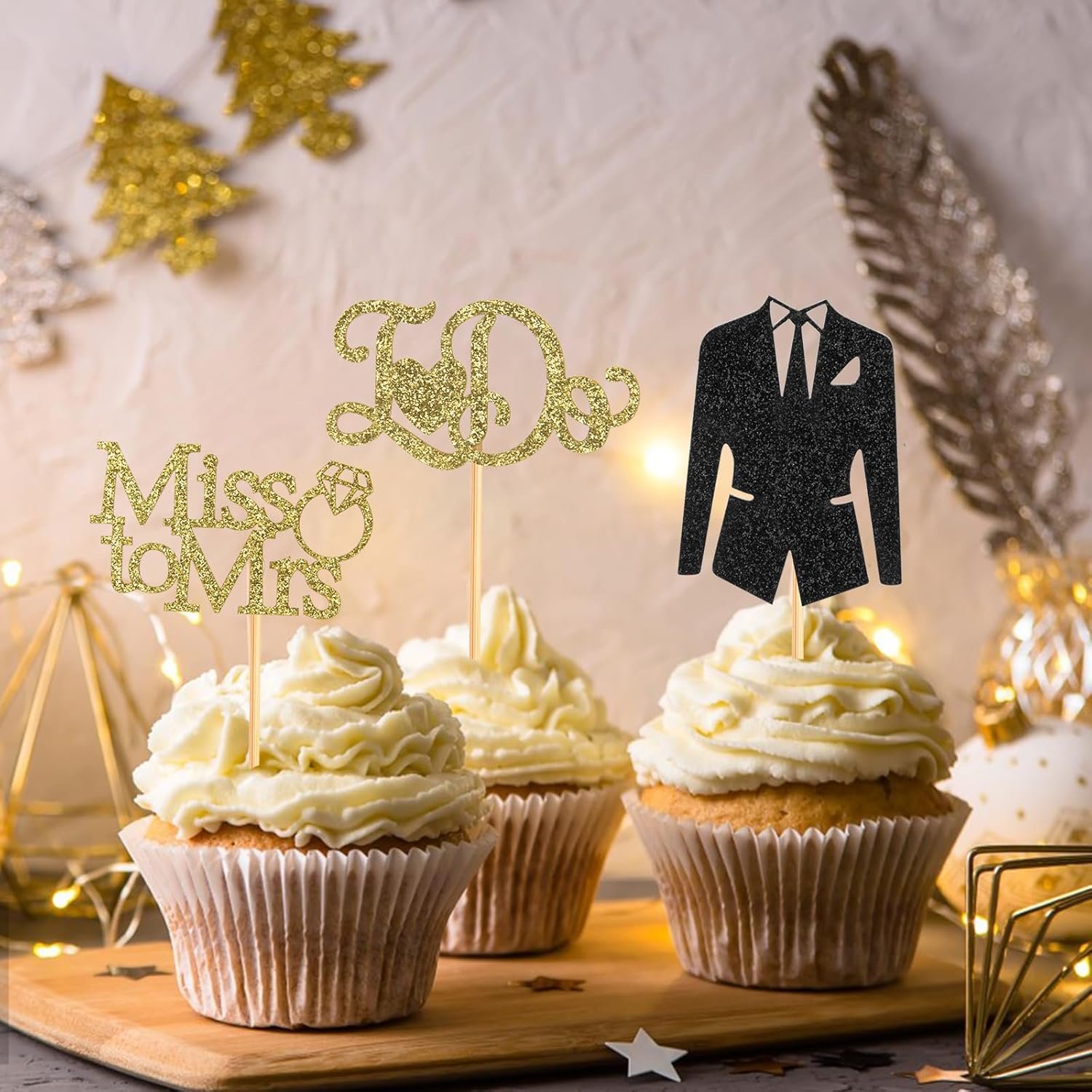 Wholesale 60 Pcs Glitter Gold Bride to Be I Do Love Heart Ring Cupcake Toppers Picks for Bridal Shower Wedding Engagement Party Supplies Supplier