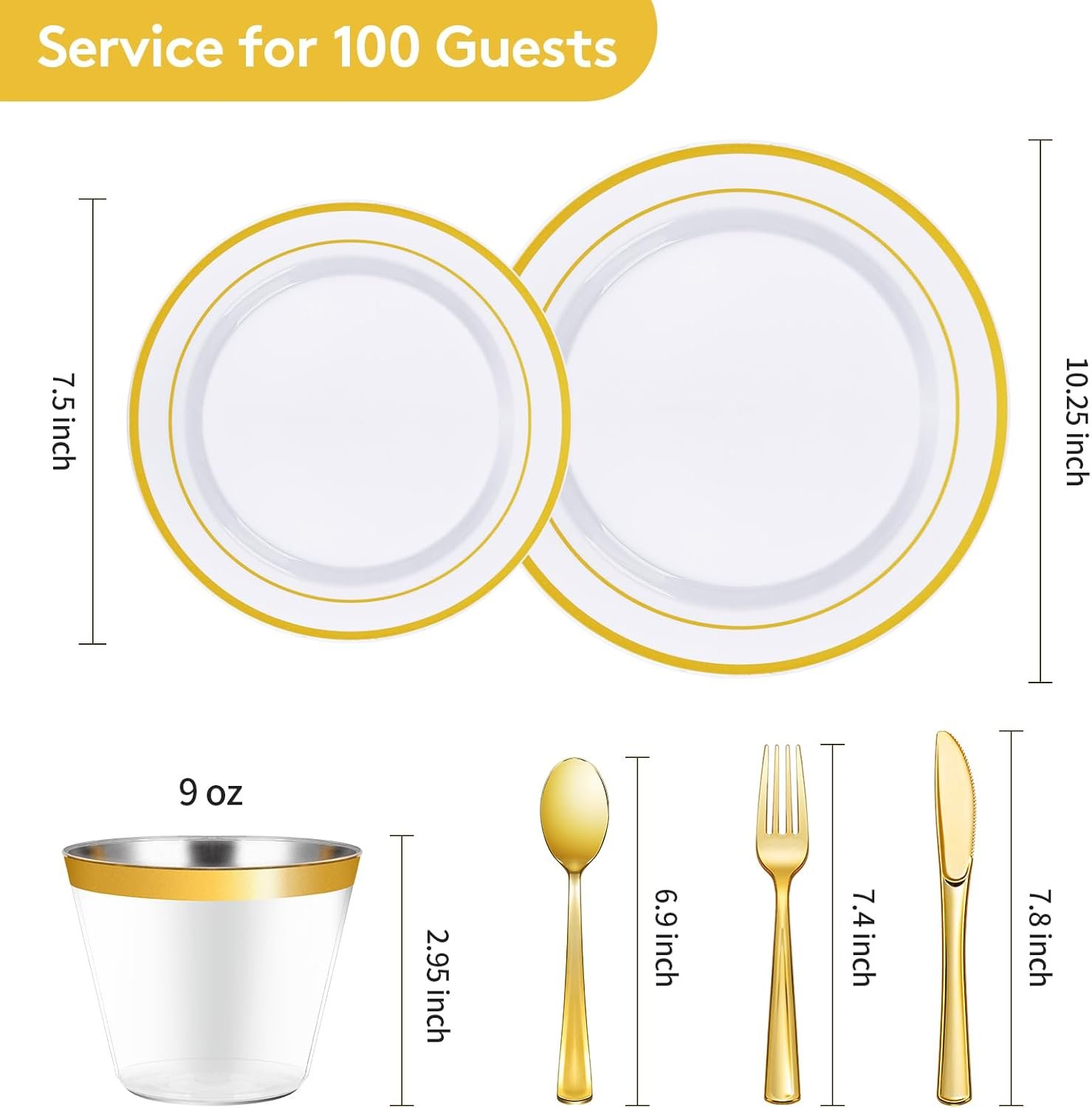 Wholesale 600 Pieces Gold Plastic Disposable Party Plates Dinnerware Set for 100 Guests 100 Dinner 100 Dessert Plates 100 Spoons 100 Forks 100 Knives 100 Cups Supplier