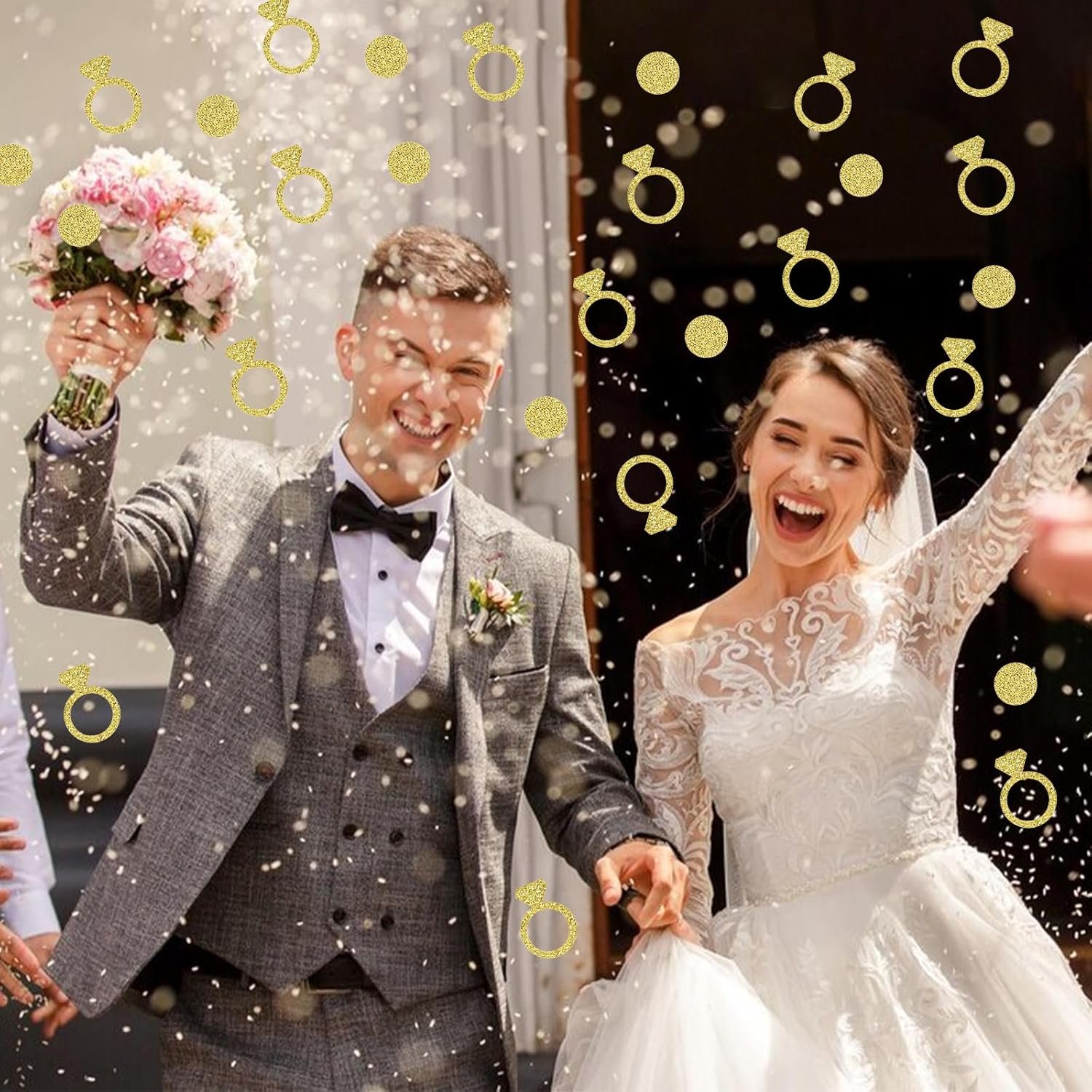Wholesale 100Pcs Gold Glitter Diamond Ring Wedding Confetti Bridal Shower Engagement Party Table Scatter Supplier