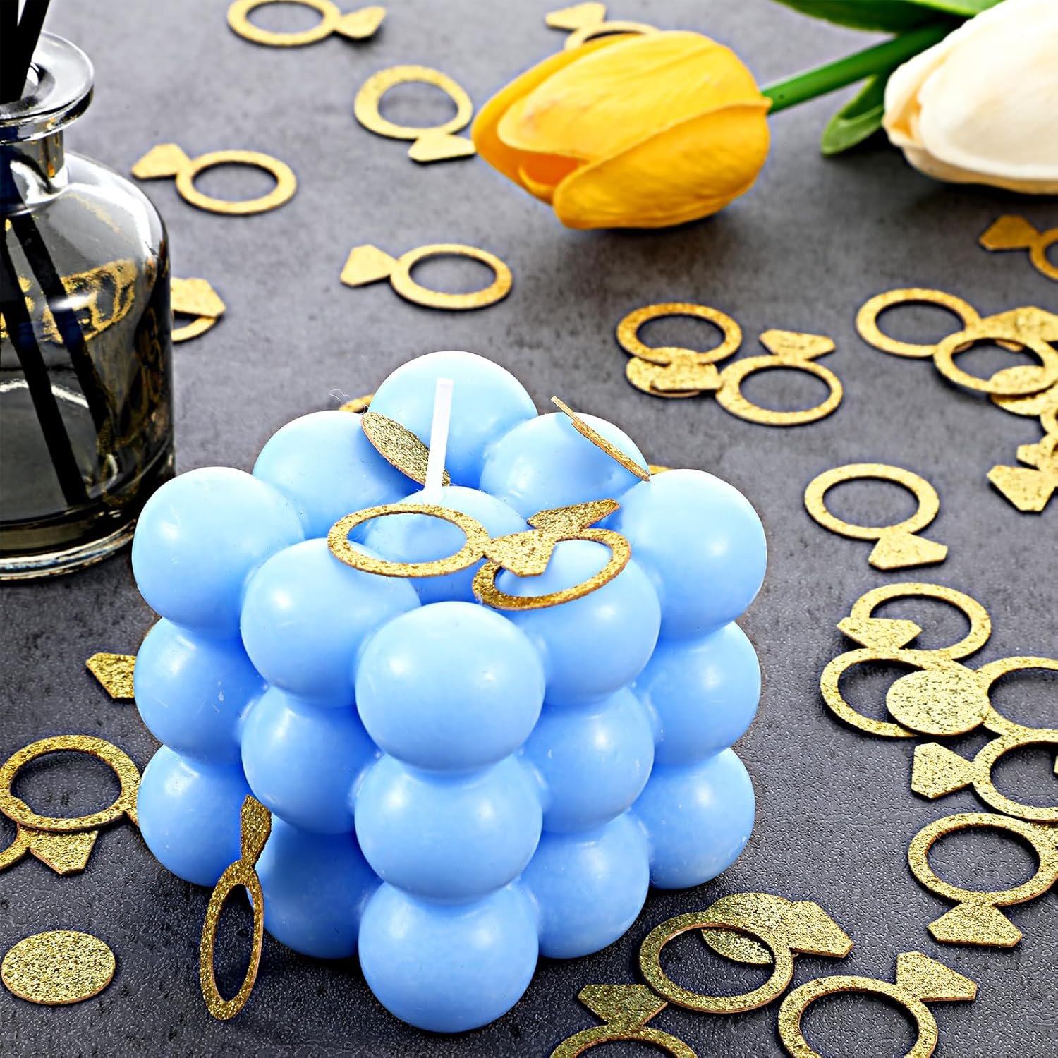 Wholesale 100Pcs Gold Glitter Diamond Ring Wedding Confetti Bridal Shower Engagement Party Table Scatter Supplier
