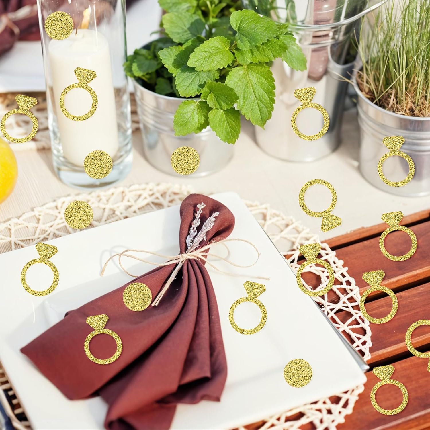 Wholesale 100Pcs Gold Glitter Diamond Ring Wedding Confetti Bridal Shower Engagement Party Table Scatter Supplier