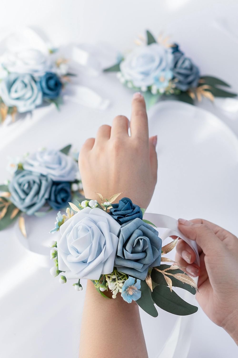 Wholesale Set of 2 Wrist Corsage Wristlets Dusty Blue Artificial Roses for Wedding Bridesmaid Bridal Shower Prom Supplier Wholesale Set of 2 Wrist Corsage Wristlets Dusty Blue Artificial Roses for Wedding Bridesmaid Bridal Shower Prom Supplier