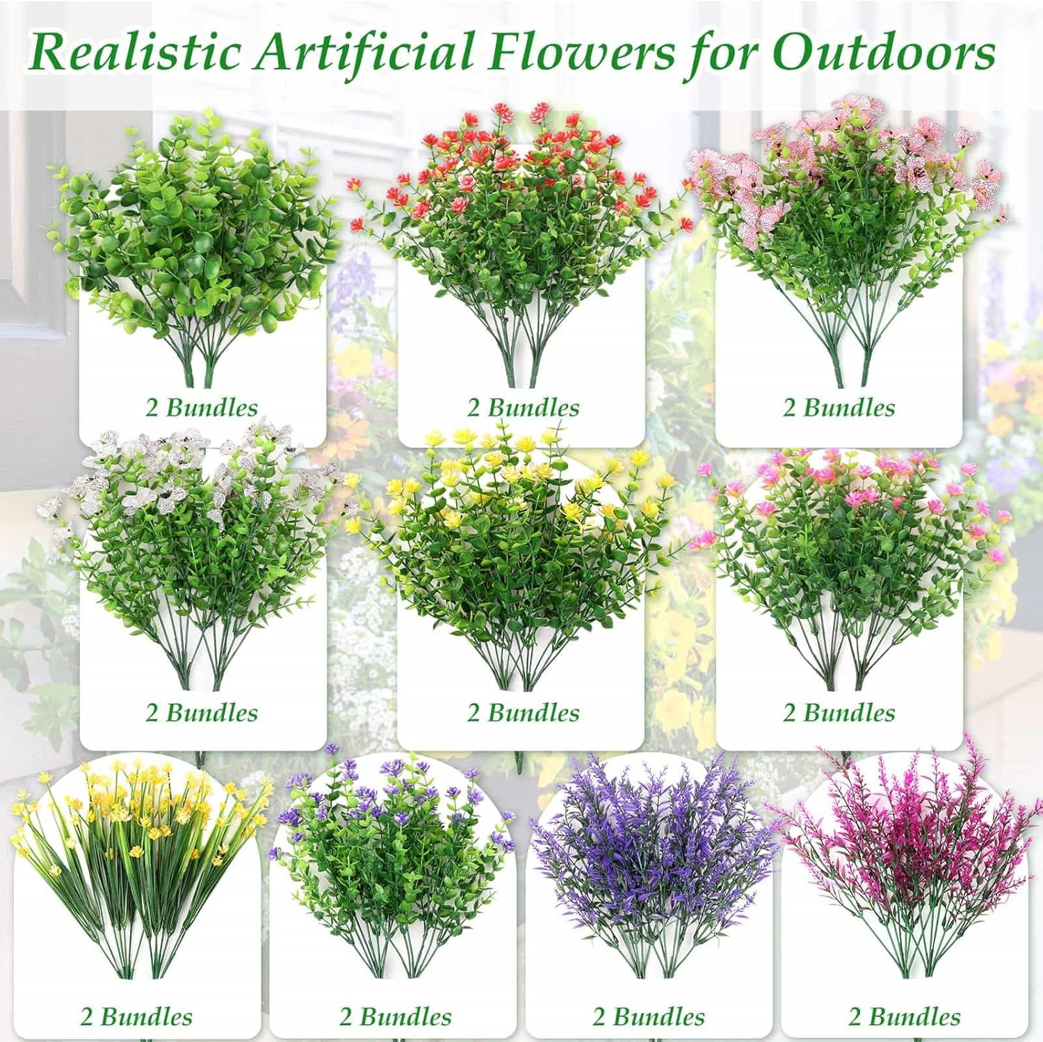 Wholesale 20 Bundles UV Resistant No Fade Realistic Artificial Outdoor Flowers Fake Plastic Faux Shrubs for Garden Patio Porch Window Box Wedding Farmhouse Hanging Decor Supplier