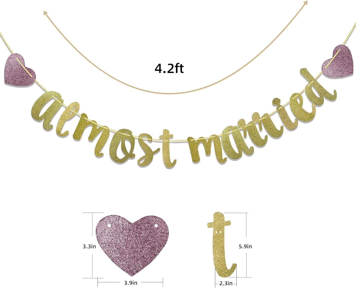 Wholesale Gold Glitter Almost Married Banner Engagement Wedding Rehearsal Party Decor Supplier