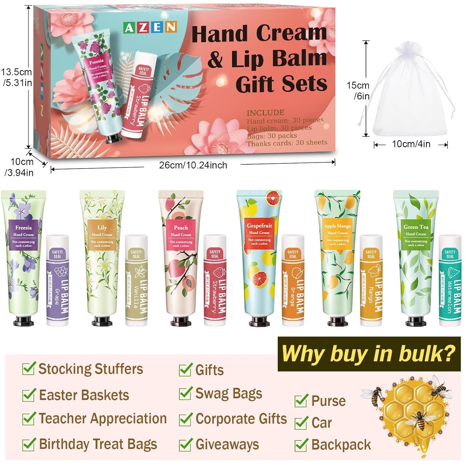 Wholesale 30 Sets Hand Cream Lip Balm with Organza Bag Thank You Card Baby Shower Wedding Bridal Favors for Women Supplier