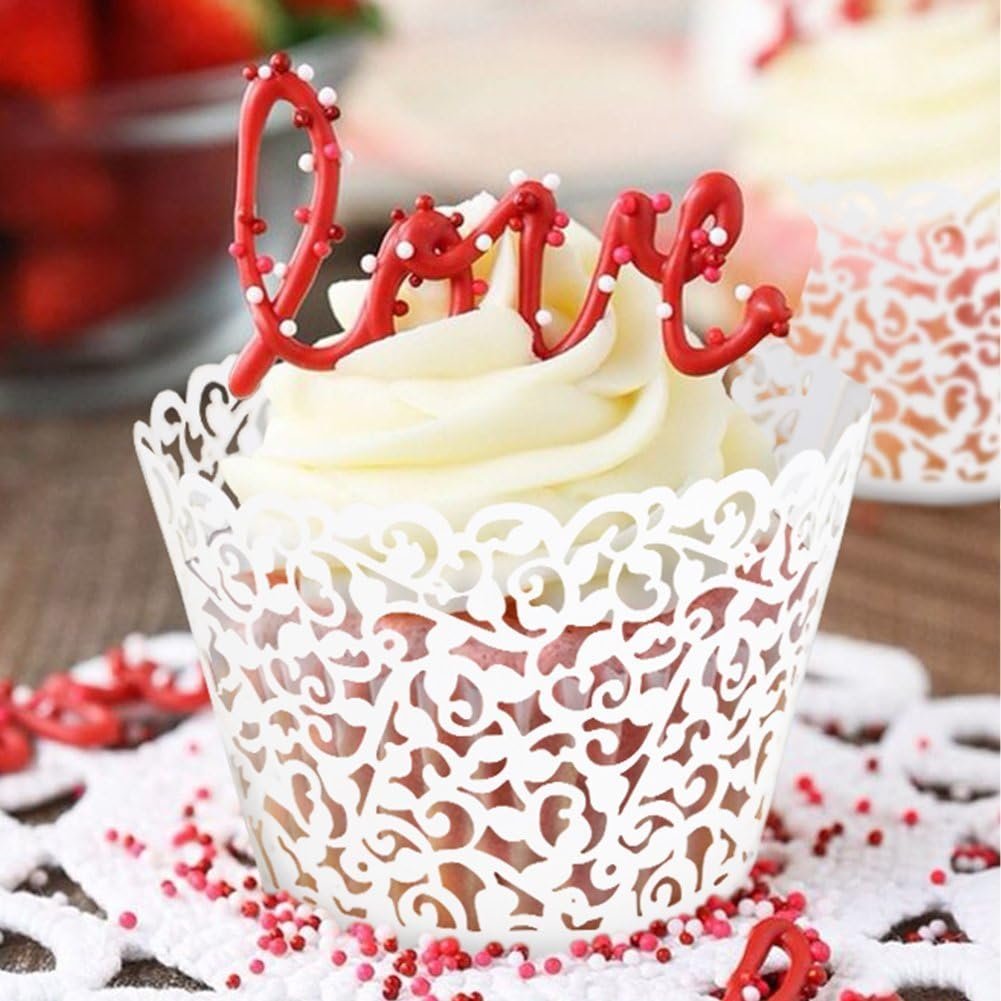 Wholesale 100pcs Little Vine Lace Laser Cut Cupcake Wrappers Paper Baking Cups Muffin Liners Cases for Wedding Party Birthday Decoration White Supplier