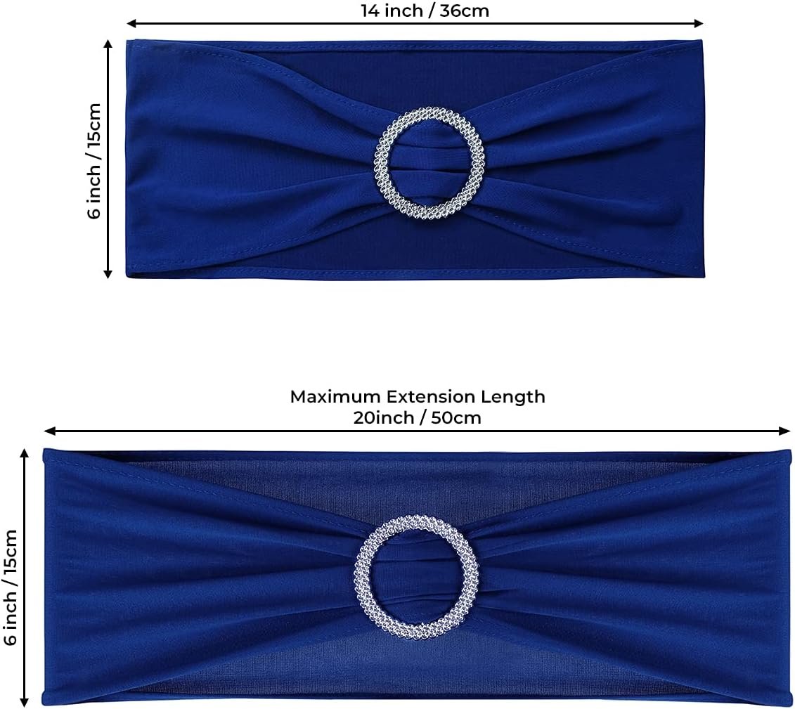 Wholesale 50PCS Premium Spandex Chair Sashes Bows Stretch Chair Ties with Buckle Slider Universal Elastic for Wedding Party Banquet Decoration Royal Blue Supplier