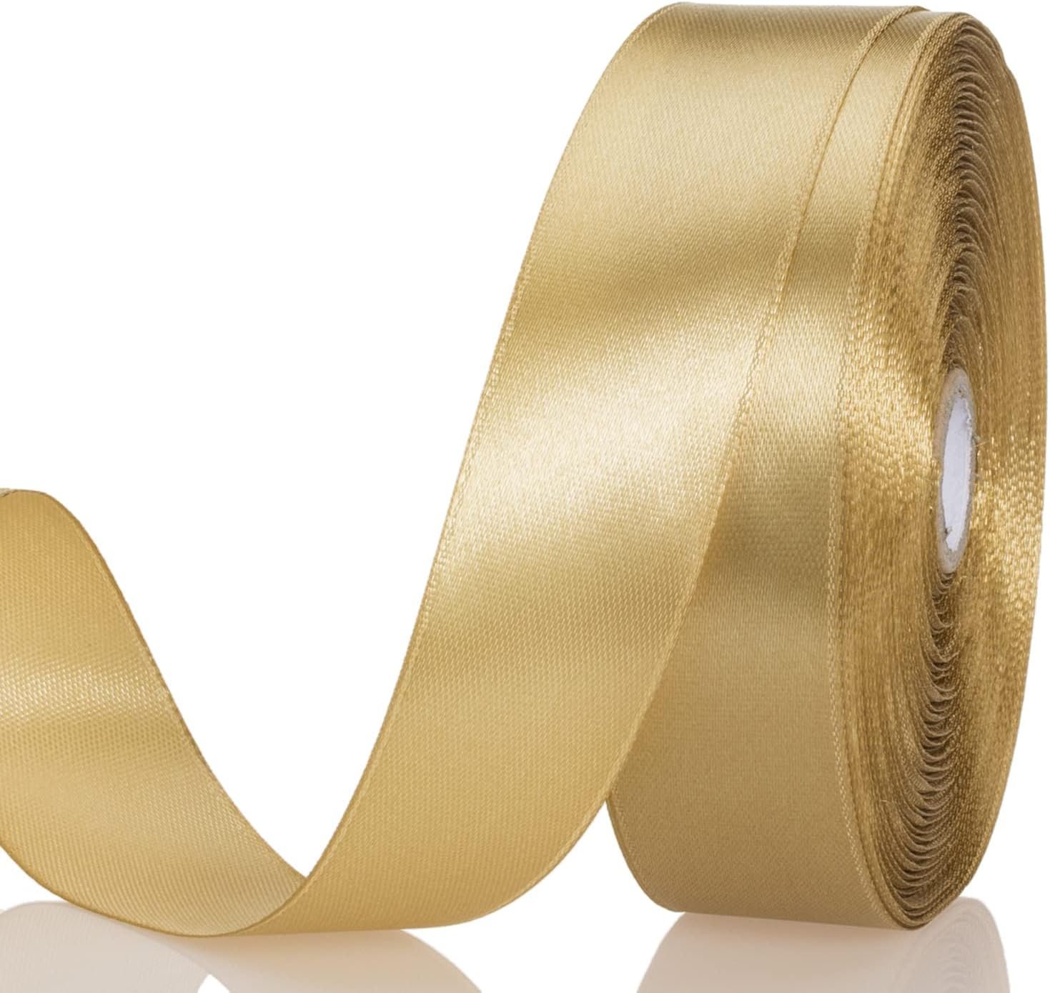 Wholesale 1 Inch Champagne Gold Solid Satin Ribbon 50 Yards for Gift Wrapping Floral Bouquets Wedding Party Decoration Supplier
