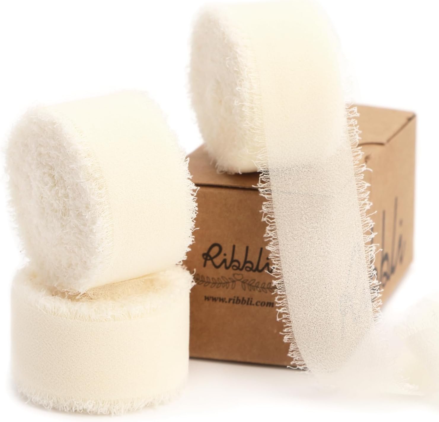 Wholesale 1 Inch x 3 Rolls 24 Yards Total Ivory Handmade Fringe Chiffon Silk Ribbon for Wedding Invitations Bridal Bouquets Wrapping DIY Crafts Home Decor Supplier