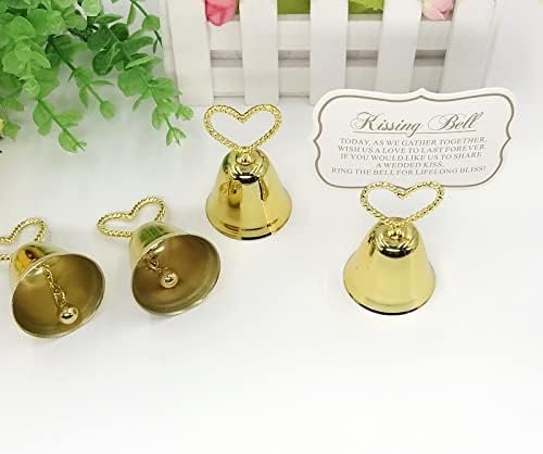 Wholesale 10 PCS Golden Kissing Bells Table Card Holders Place Name Photo Holders Party Favors Wedding Decorations Supplier
