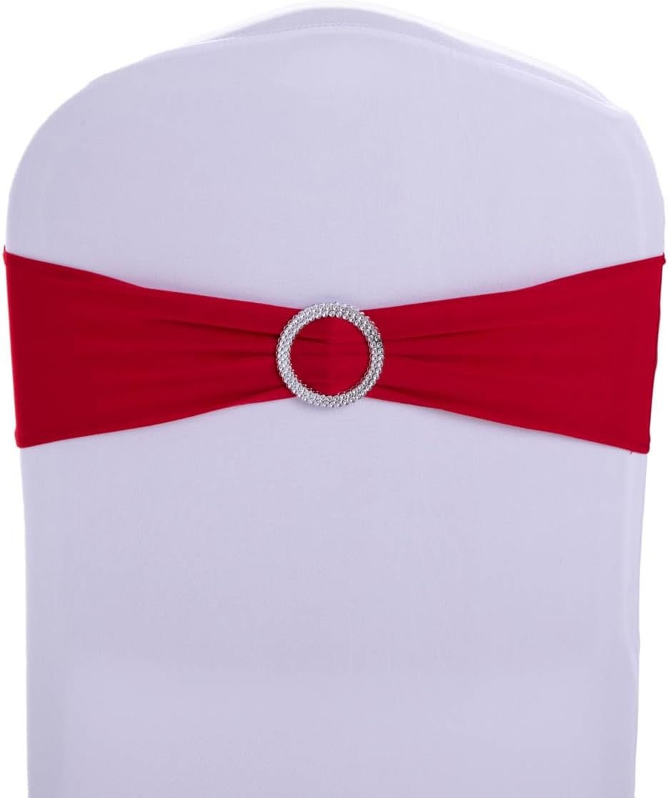 Wholesale 10 Pack Red Stretch Spandex Chair Sashes Elastic Bows with Buckle Wedding Party Banquet Event Decoration Supplier