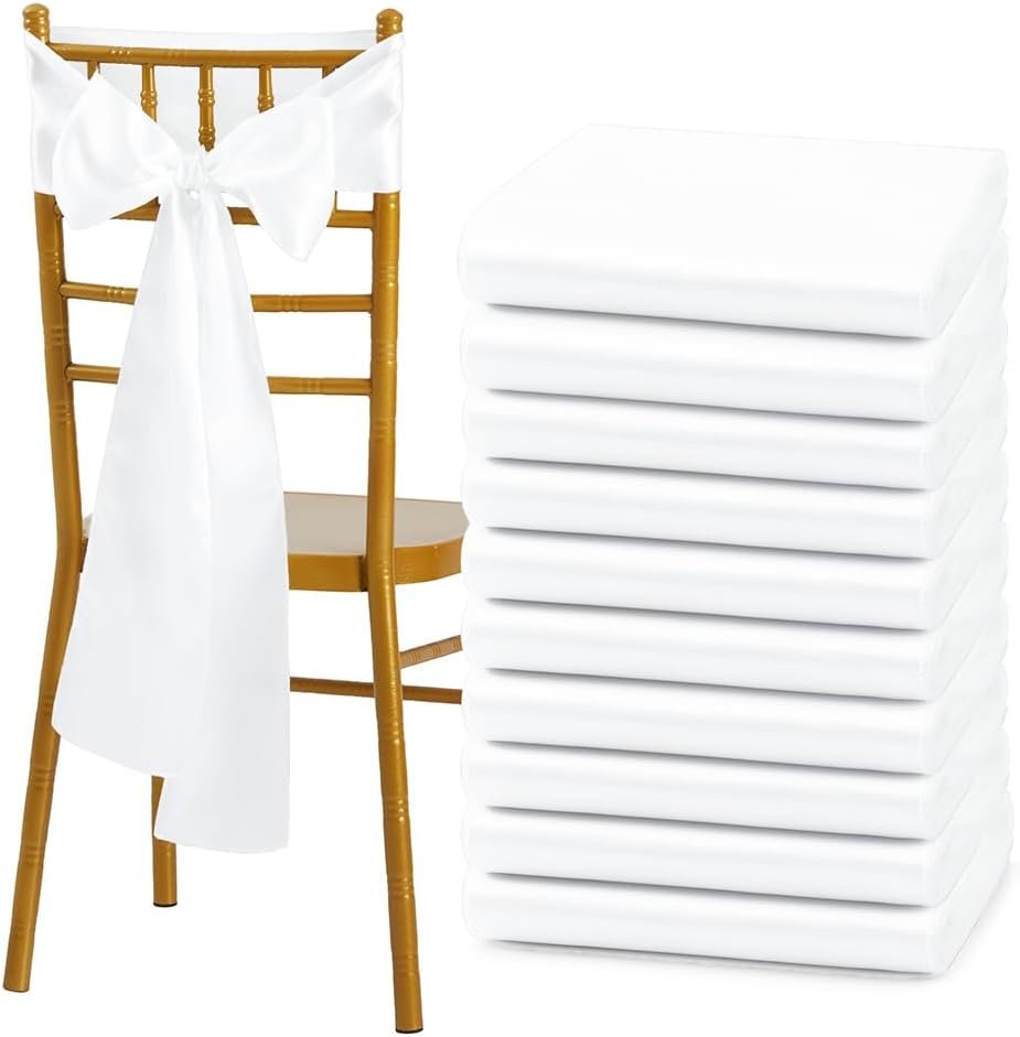 Wholesale 10 Pcs White Satin Chair Sashes Bows Universal Chair Covers 6 x 108 inch for Wedding Reception Events Banquets Party Hotel Decor Supplier
