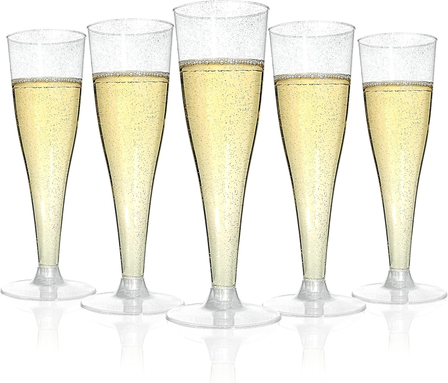 Wholesale 100 Pack 4.5 oz Silver Glitter Plastic Disposable Champagne Flutes Stemware for Party Mimosa Bar Wedding Anniversary Graduation Supplier Wholesale 100 Pack 4.5 oz Silver Glitter Plastic Disposable Champagne Flutes Stemware for Party Mimosa Bar Wedding Anniversary Graduation Supplier