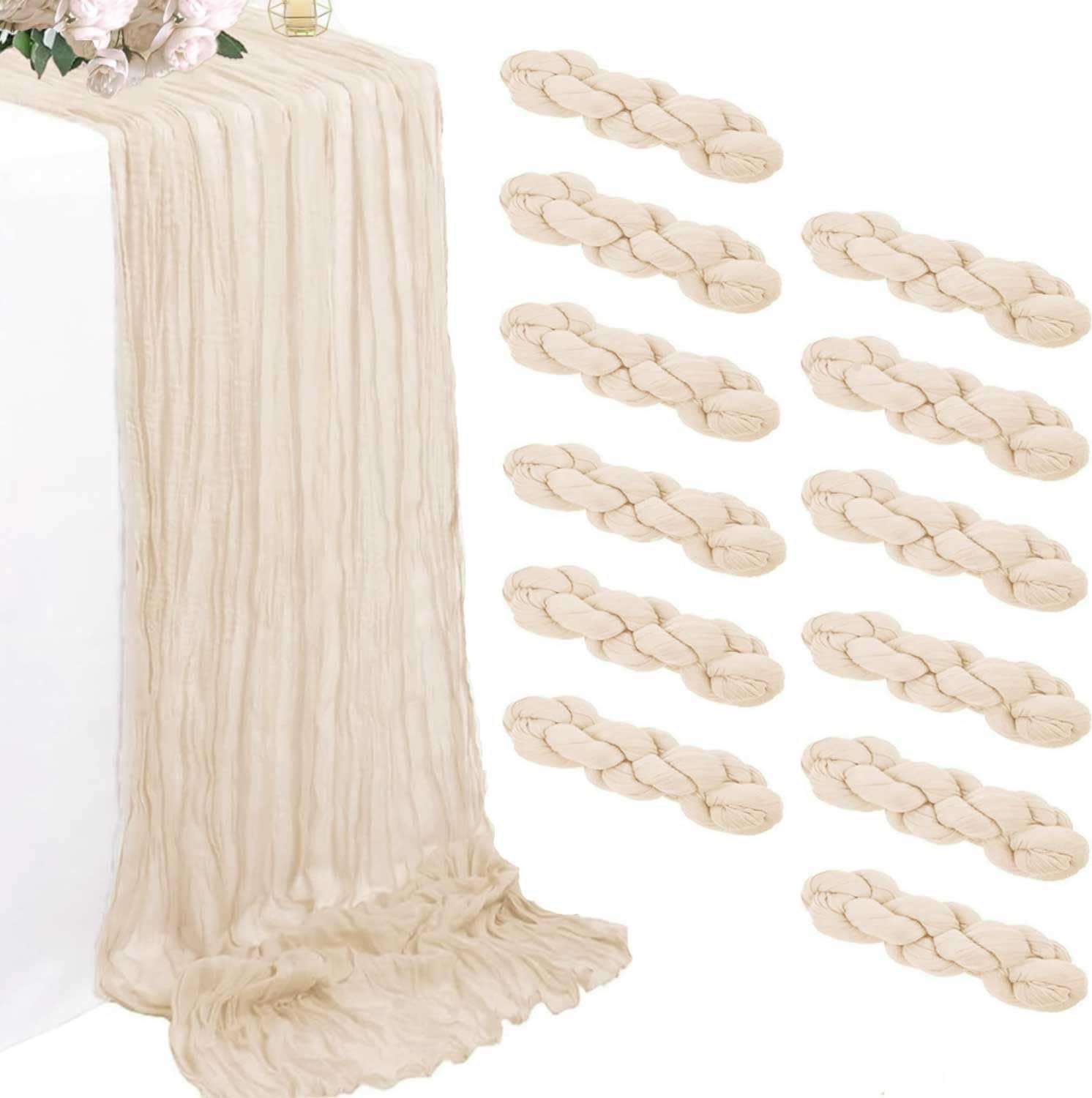 Wholesale 12 Pack Beige Cheesecloth Table Runners 35 x 120 Inch Rustic Boho Gauze for Christmas Wedding Arch Party Bridal Shower Farmhouse Decor Supplier