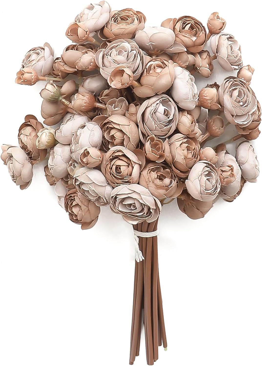 Wholesale 18 Pcs Taupe Brown Faux Silk Mini Ranunculus Artificial Flowers Bulk Fake Wedding Filler for DIY Bouquets Centerpieces Bridal Shower Decor Supplier