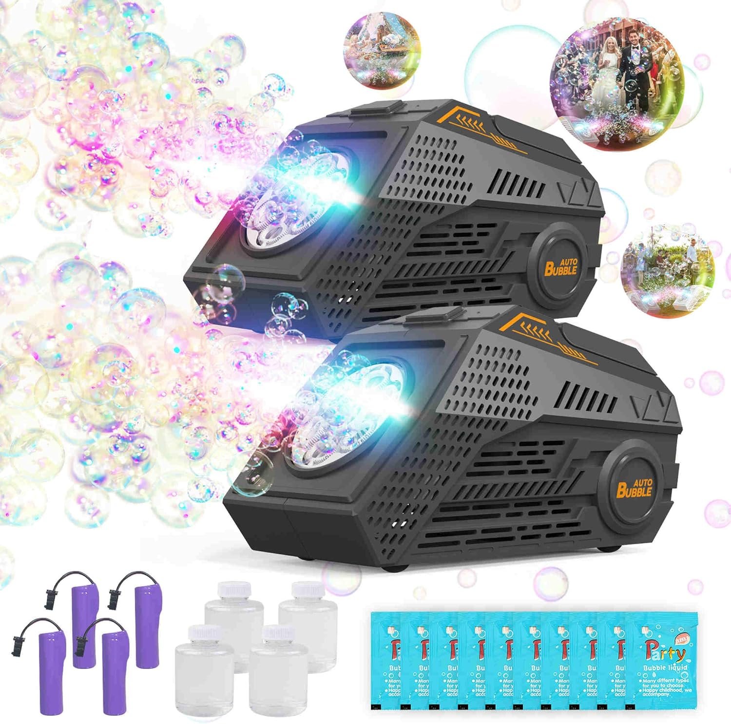 Wholesale 2-Pack Automatic Bubble Machine with 4 Rechargeable Batteries 20000+ Big Bubbles Per Minute for Kids Summer Outdoor Birthday Wedding Parties (Black+Black) Supplier Wholesale 2-Pack Automatic Bubble Machine with 4 Rechargeable Batteries 20000+ Big Bubbles Per Minute for Kids Summer Outdoor Birthday Wedding Parties (Black+Black) Supplier