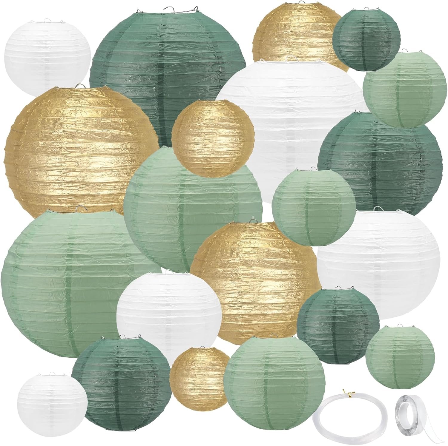 Wholesale 21Pcs Sage Green Hanging Round Paper Lanterns 4