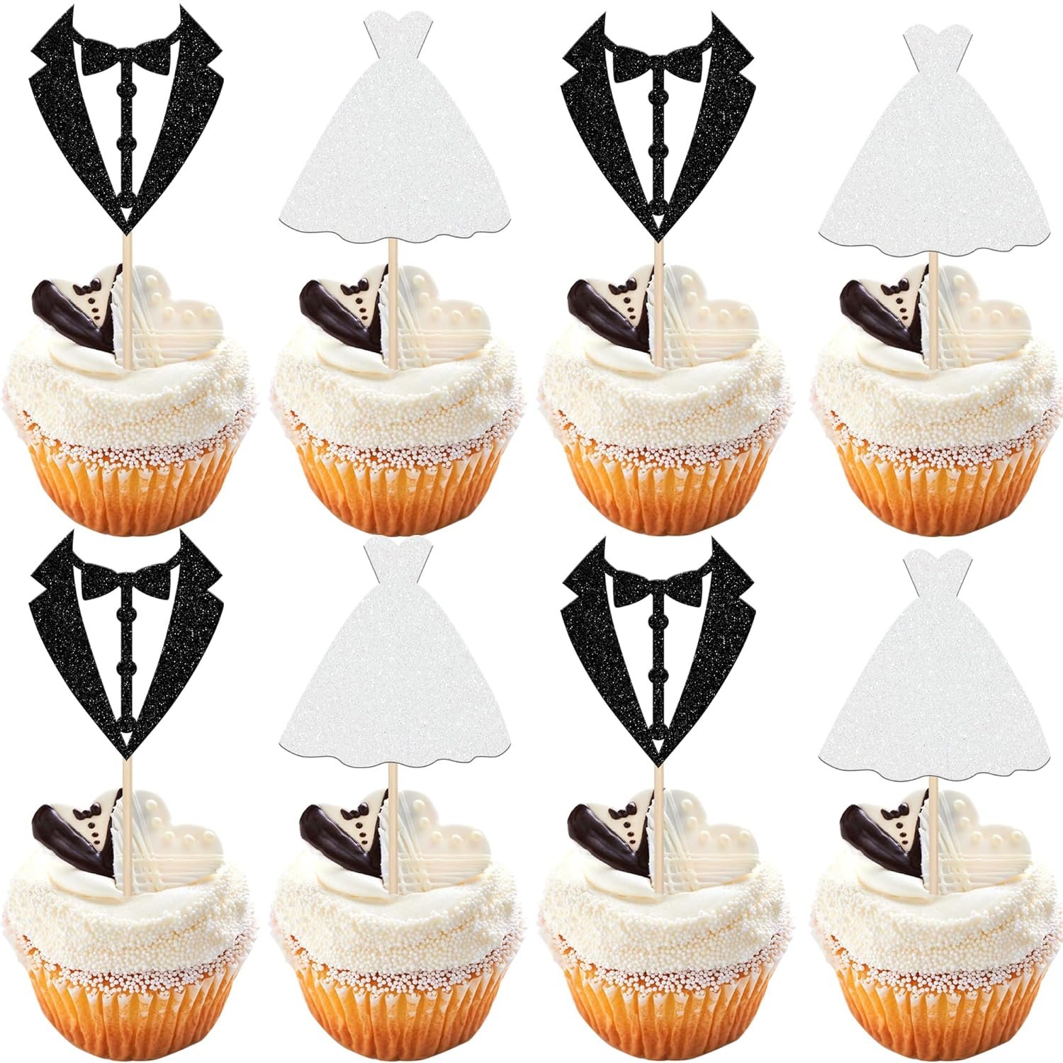 Wholesale 24 PCS Glitter Groom Bride Wedding Cupcake Toppers Picks Bridal Shower Engagement Cake Decorations Supplier Wholesale 24 PCS Glitter Groom Bride Wedding Cupcake Toppers Picks Bridal Shower Engagement Cake Decorations Supplier