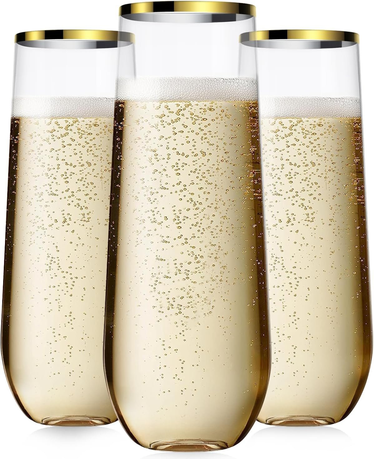 Wholesale 24 Pack 9 Oz Disposable Stemless Plastic Champagne Flutes Gold Rim Mimosa Toasting Glasses Clear Crystal Cocktail Cups Party Wedding Birthday Supplier