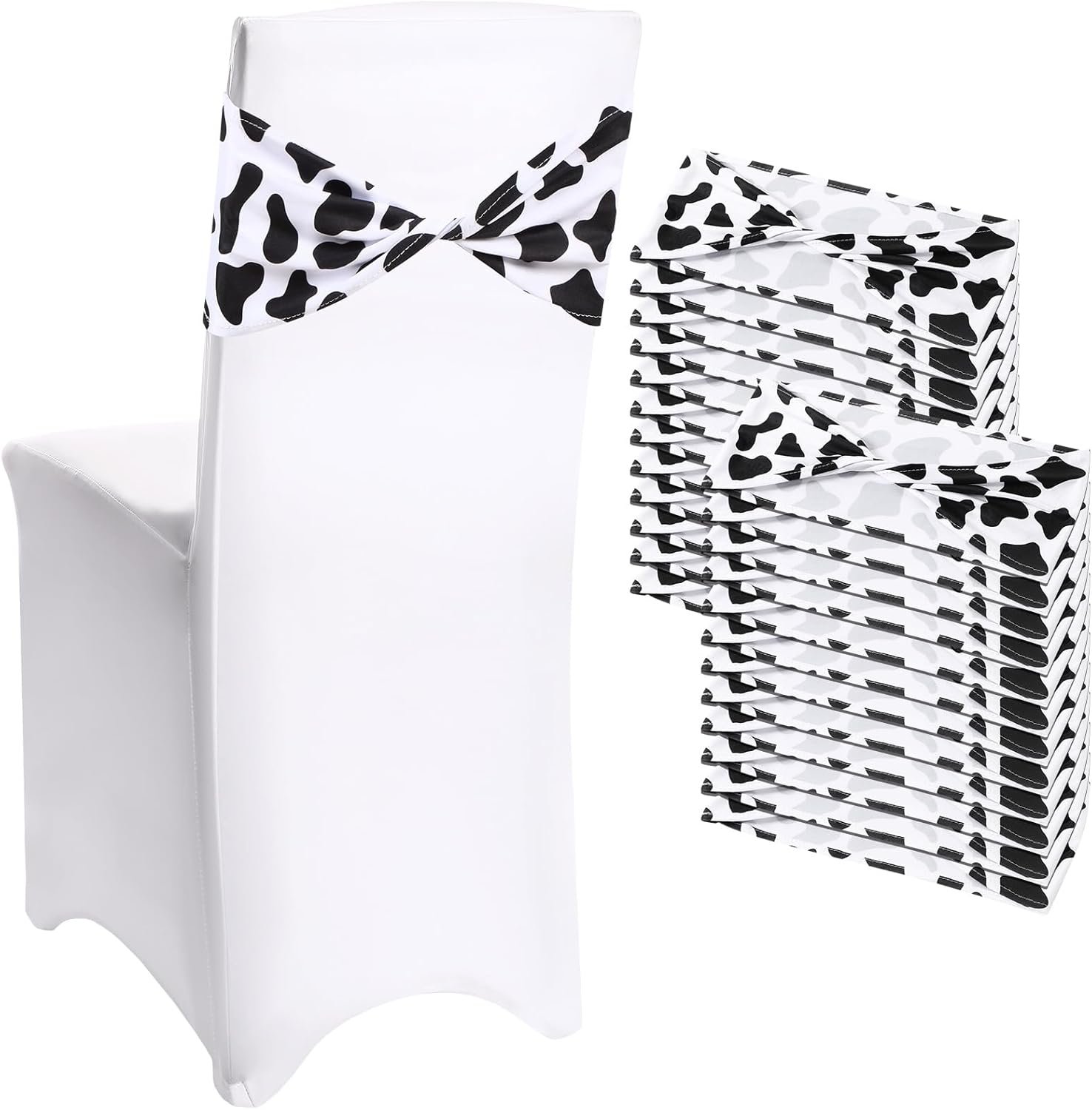 Wholesale 24 Pcs Cow Stripe Spandex Chair Sashes Animal Print Elastic Bands Ties Without Buckle for Safari Jungle Theme Party Birthday Decor Supplier