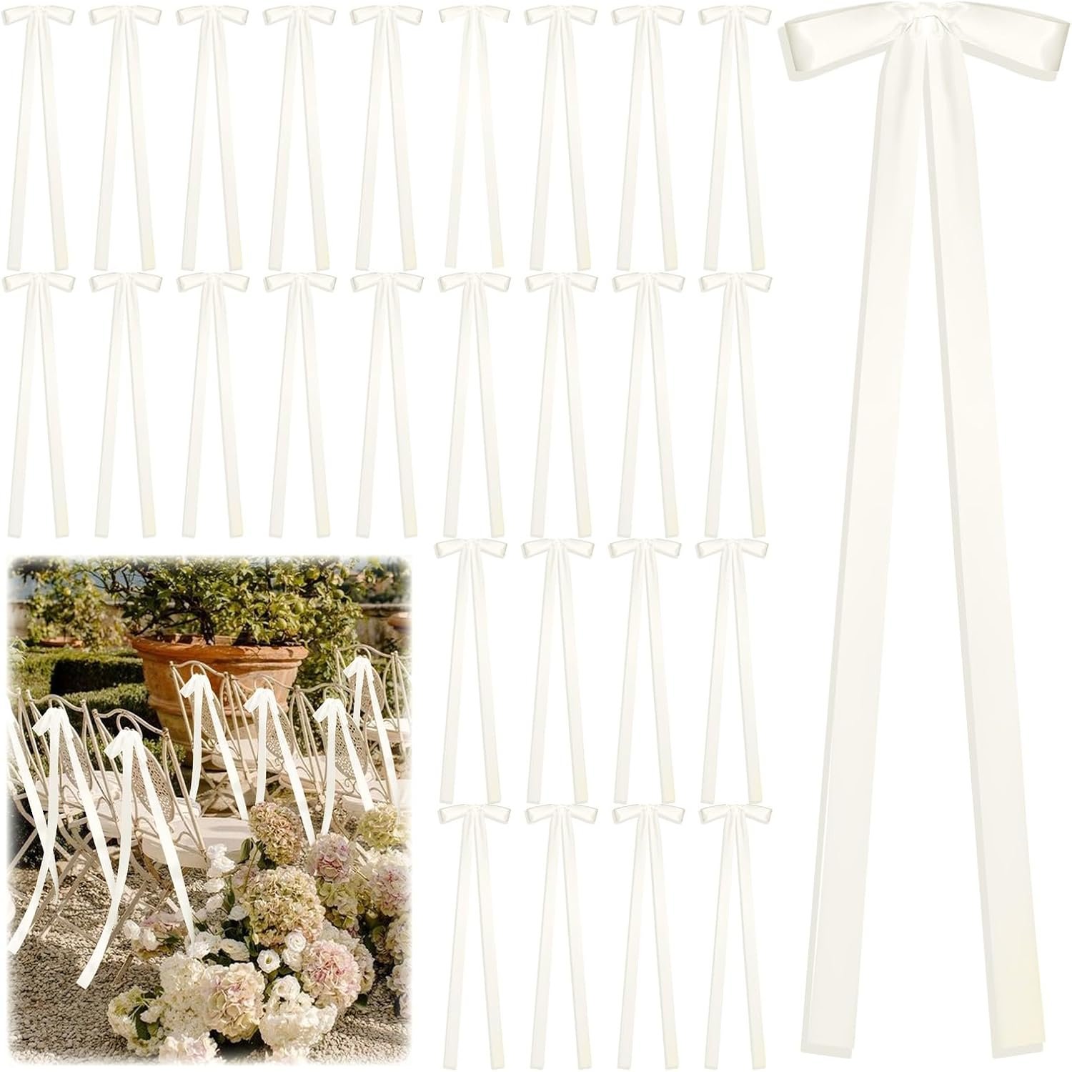Wholesale 24 Pcs Large Ivory Wedding Ribbon Bows Chair Sashes Pew Backs Elegant Ceremony Supplier Wholesale 24 Pcs Large Ivory Wedding Ribbon Bows Chair Sashes Pew Backs Elegant Ceremony Supplier