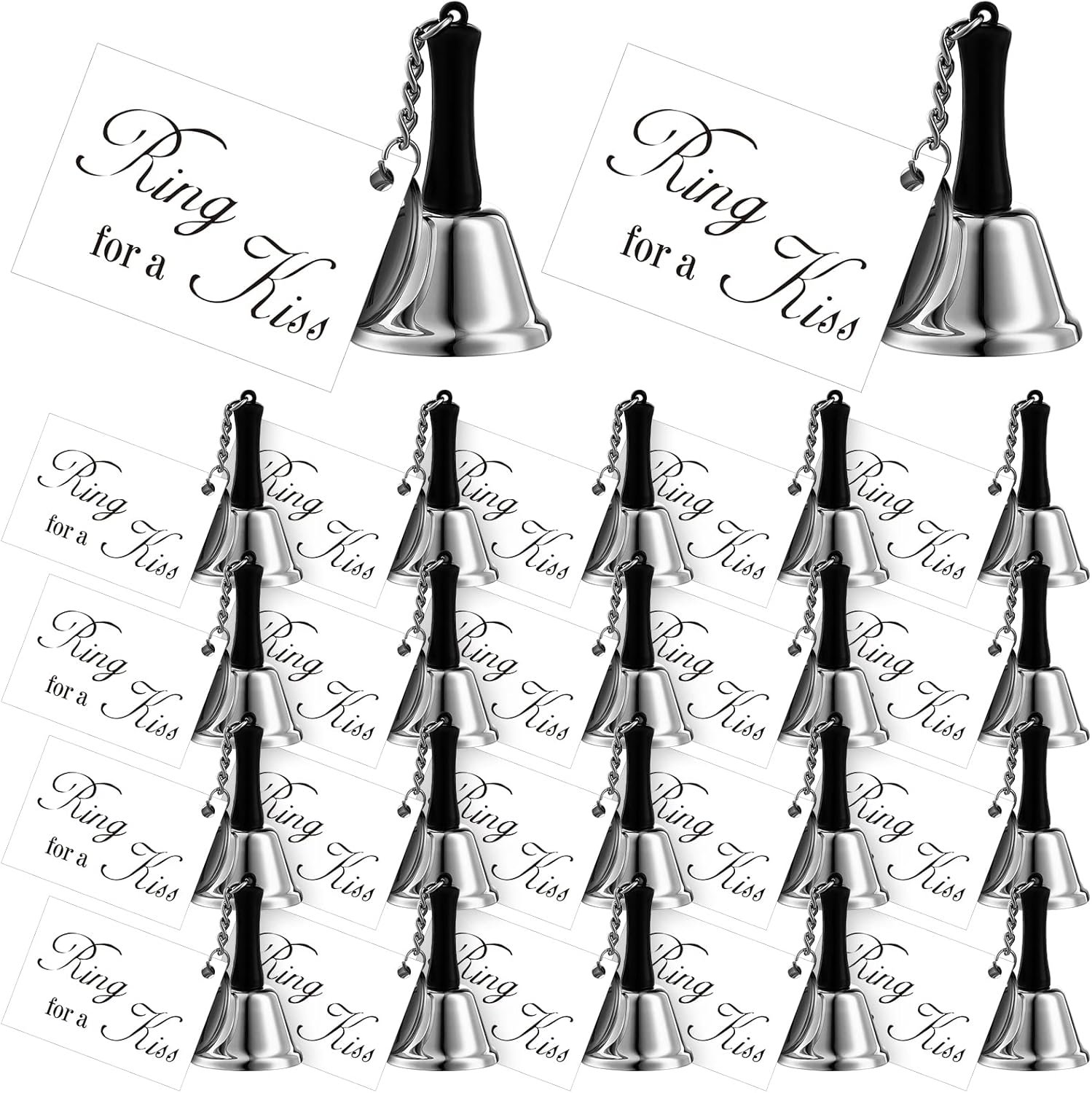 Wholesale 24 Set Mini Kissing Wedding Bells Ring for a Kiss with Tags Bulk Reception Decorations Goody Bags Party Supplies Silver Supplier