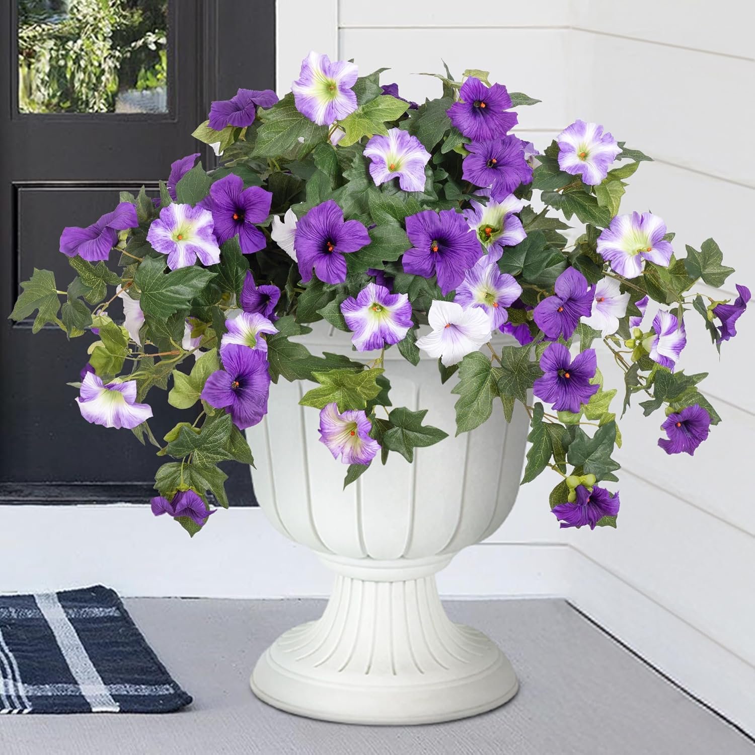 Wholesale 2PCS UV Resistant Faux Petunias Silk Flowers Artificial Plants No Fade for Outdoor Garden Balcony Porch Home Indoor Decor Purple White Supplier