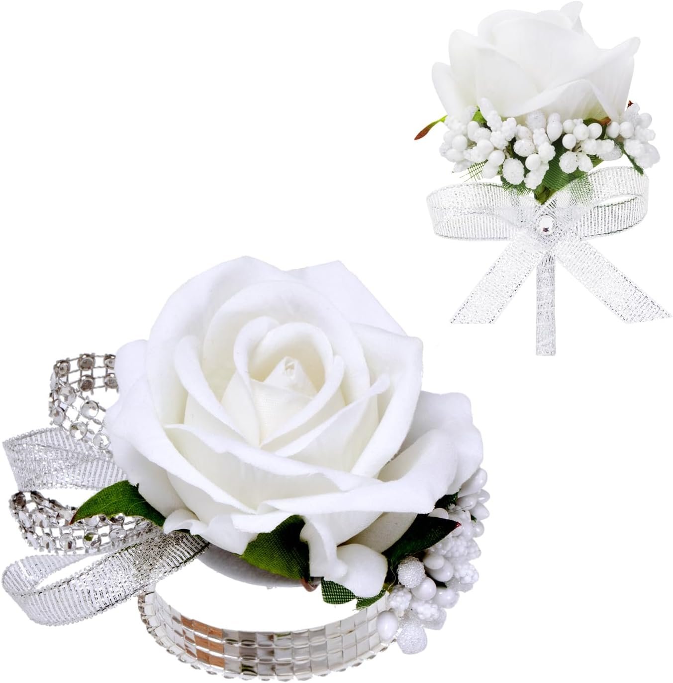 Wholesale 2Pcs White Rose Corsage and Boutonniere Set Wristlet Band for Prom Wedding Party Artificial Suit Flower Accessories Supplier Wholesale 2Pcs White Rose Corsage and Boutonniere Set Wristlet Band for Prom Wedding Party Artificial Suit Flower Accessories Supplier