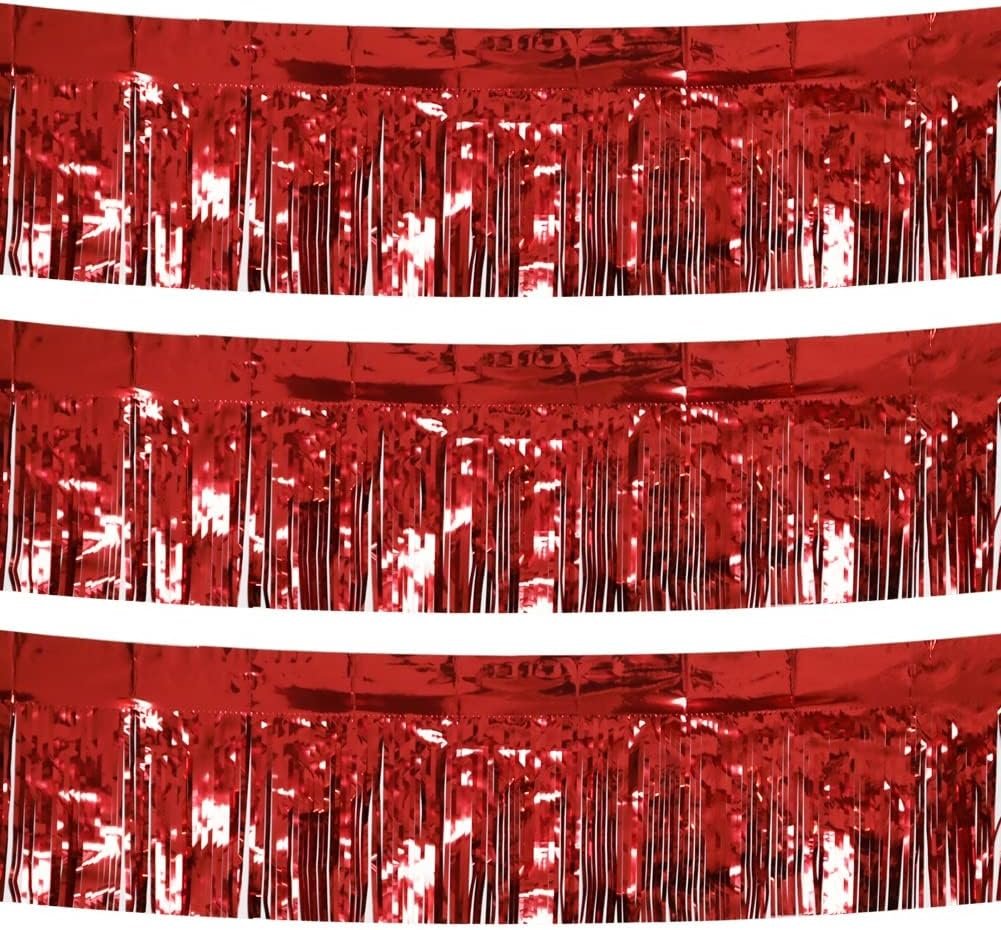 Wholesale 3 Pack 30 Feet Foil Fringe Tassel Garland Metallic Streamers Wall Drapes for Parade Mardi Gras Wedding Parties Red Supplier