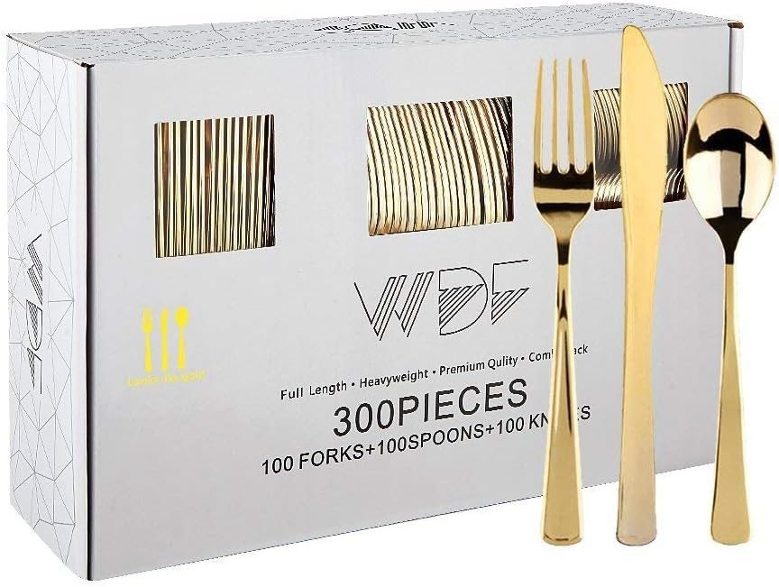 Wholesale 300 Pieces Heavy Duty Gold Plastic Disposable Silverware Cutlery Set 100 Forks 100 Spoons 100 Knives for Parties Valentine's Day Supplier