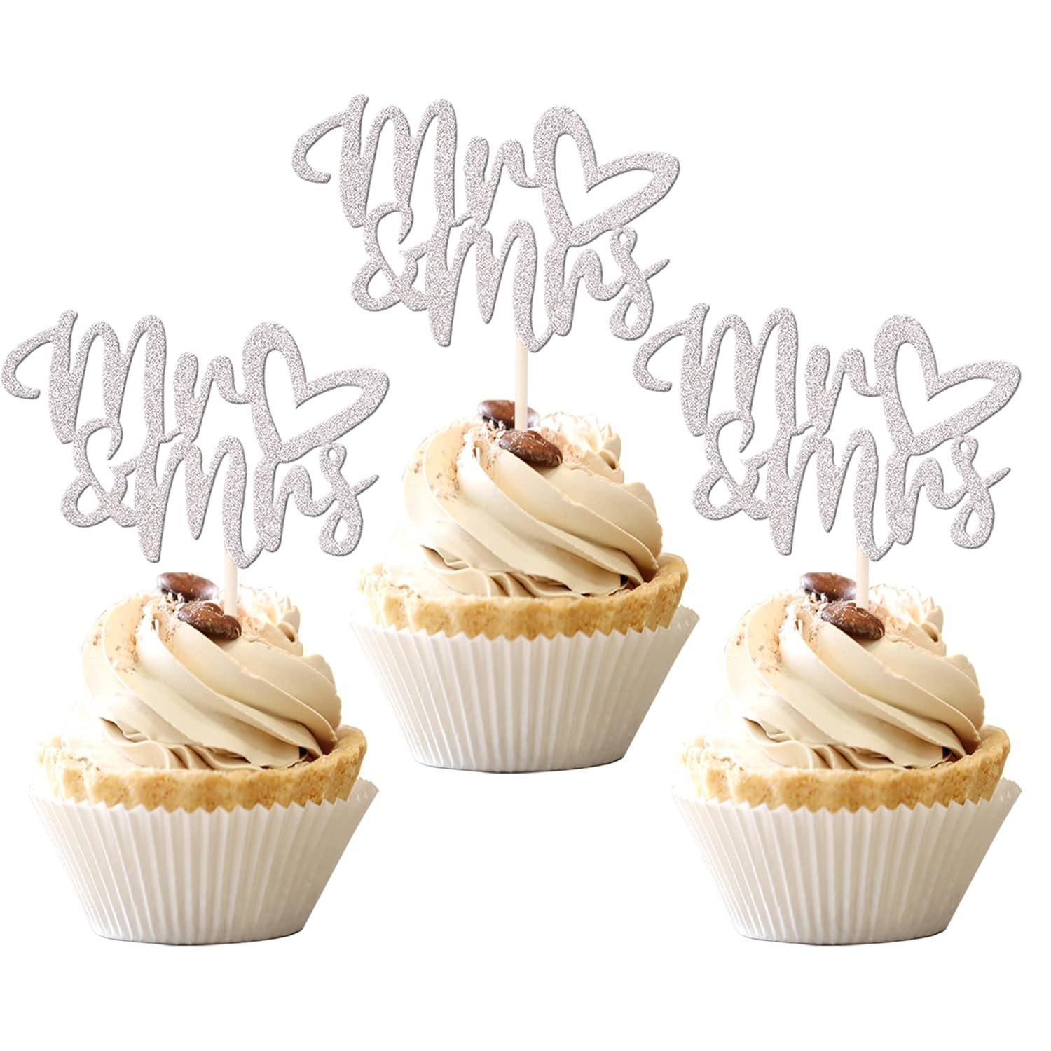 Wholesale 36 PCS Silver Mr & Mrs Love Heart Cupcake Toppers Picks Bridal Shower Wedding Engagement Birthday Party Cake Decorations Supplier