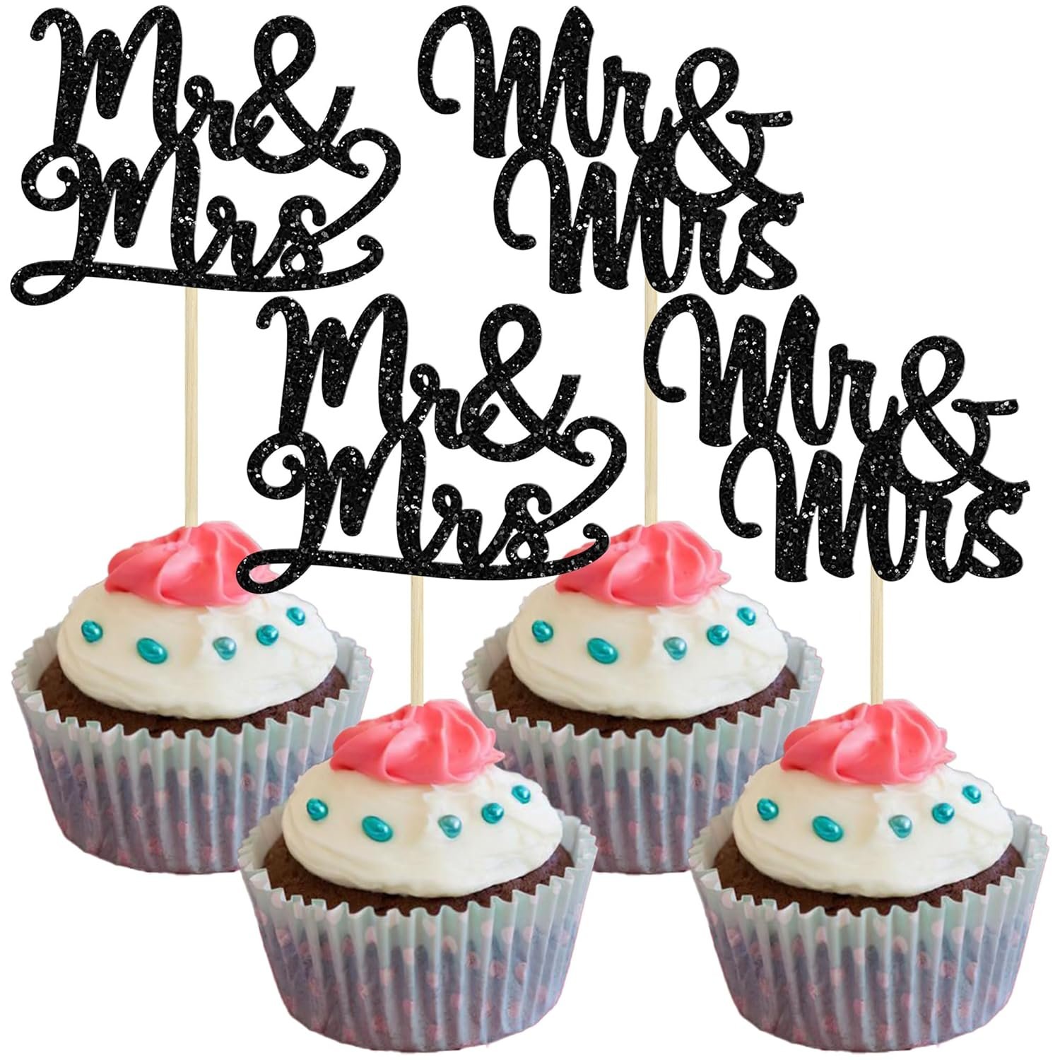 Wholesale 36Pcs Mr & Mrs Glitter Cupcake Toppers Bridal Shower Picks Wedding Engagement Party Cake Decorations Black Supplier Wholesale 36Pcs Mr & Mrs Glitter Cupcake Toppers Bridal Shower Picks Wedding Engagement Party Cake Decorations Black Supplier