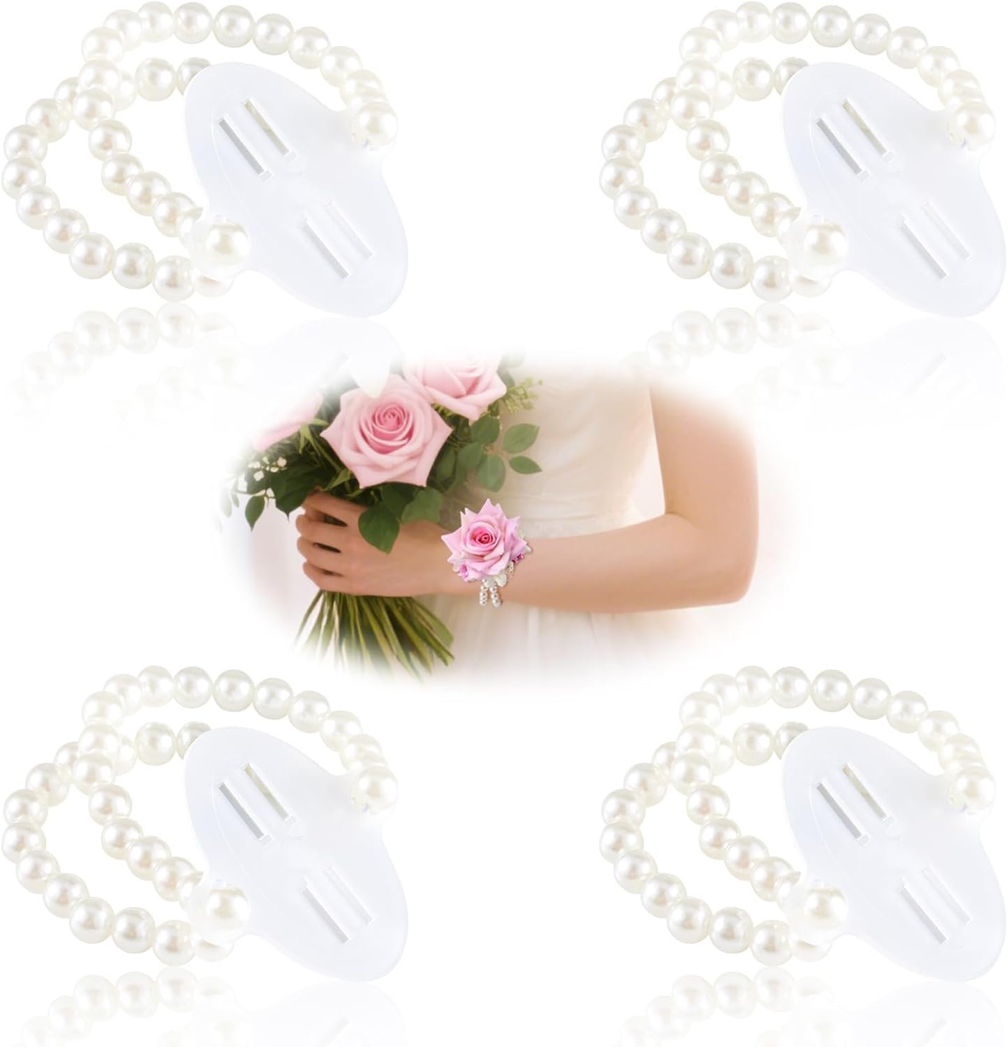 Wholesale 4 Pcs Elastic Pearl Wrist Corsage Bands Bracelets for Women Stretch DIY Prom Wedding Graduation Supplies - Supplier