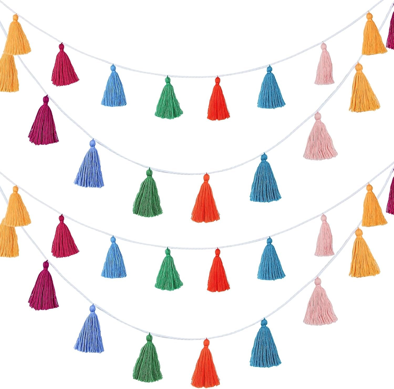 Wholesale 4 Pcs Rainbow Tassel Garland Colorful Boho Wall Hanging Banner for Birthday Wedding Baby Shower Party Classroom Bedroom Nursery Home Decor Multicolor 3.15 Inch Supplier
