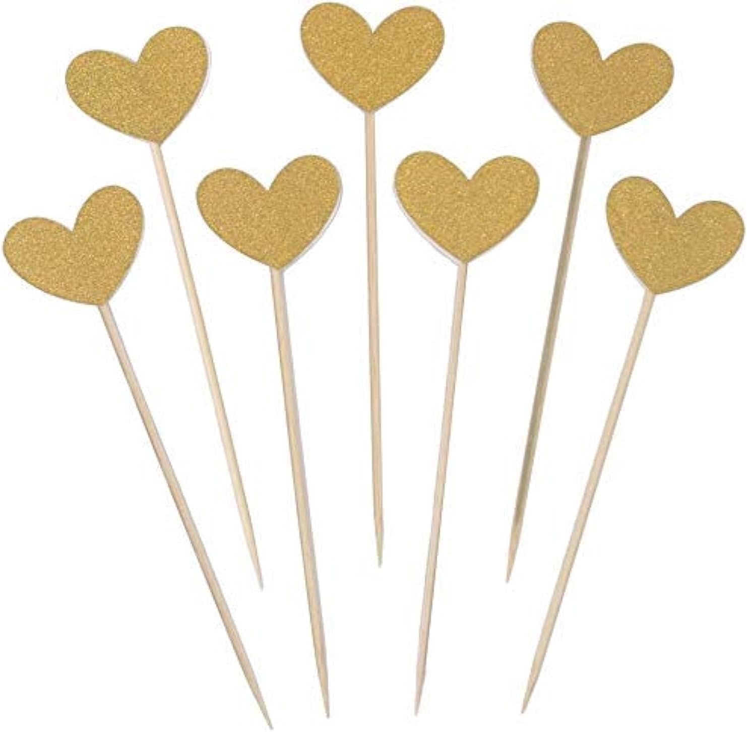 Wholesale 40-Piece Gold Heart Cupcake Toppers Love-Themed Decorations for Valentine's Day Weddings Bridal Showers Birthdays Supplier