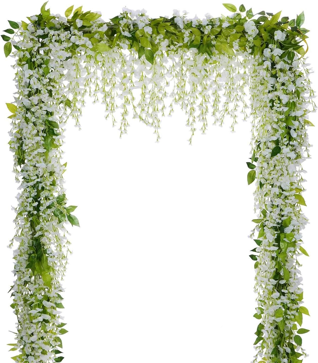 Wholesale 4Pcs Total 28.8ft White Wisteria Artificial Flowers Garland Silk Hanging Vine for Home Garden Outdoor Wedding Arch Floral Decor Supplier