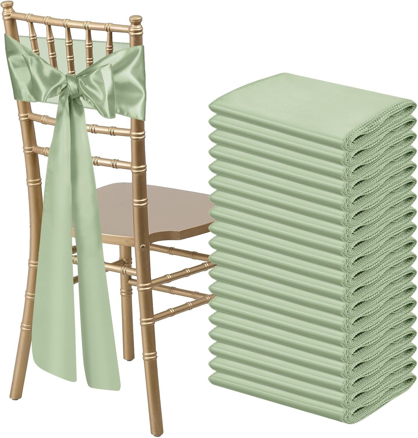 Wholesale 50 PCS Sage Green Satin Chair Sashes Bows Universal Ribbon Ties for Wedding Party Reception Events Banquets Hotel Decor (7x108 inch) Supplier Wholesale 50 PCS Sage Green Satin Chair Sashes Bows Universal Ribbon Ties for Wedding Party Reception Events Banquets Hotel Decor (7x108 inch) Supplier