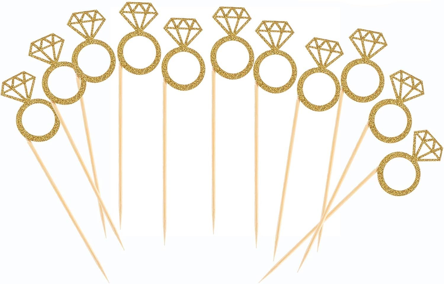 Wholesale 50 Pack Gold Glitter Mini Diamond Ring Cupcake Toppers Marriage Engagement Anniversary Birthday Valentines Party Cake Decor Supplier