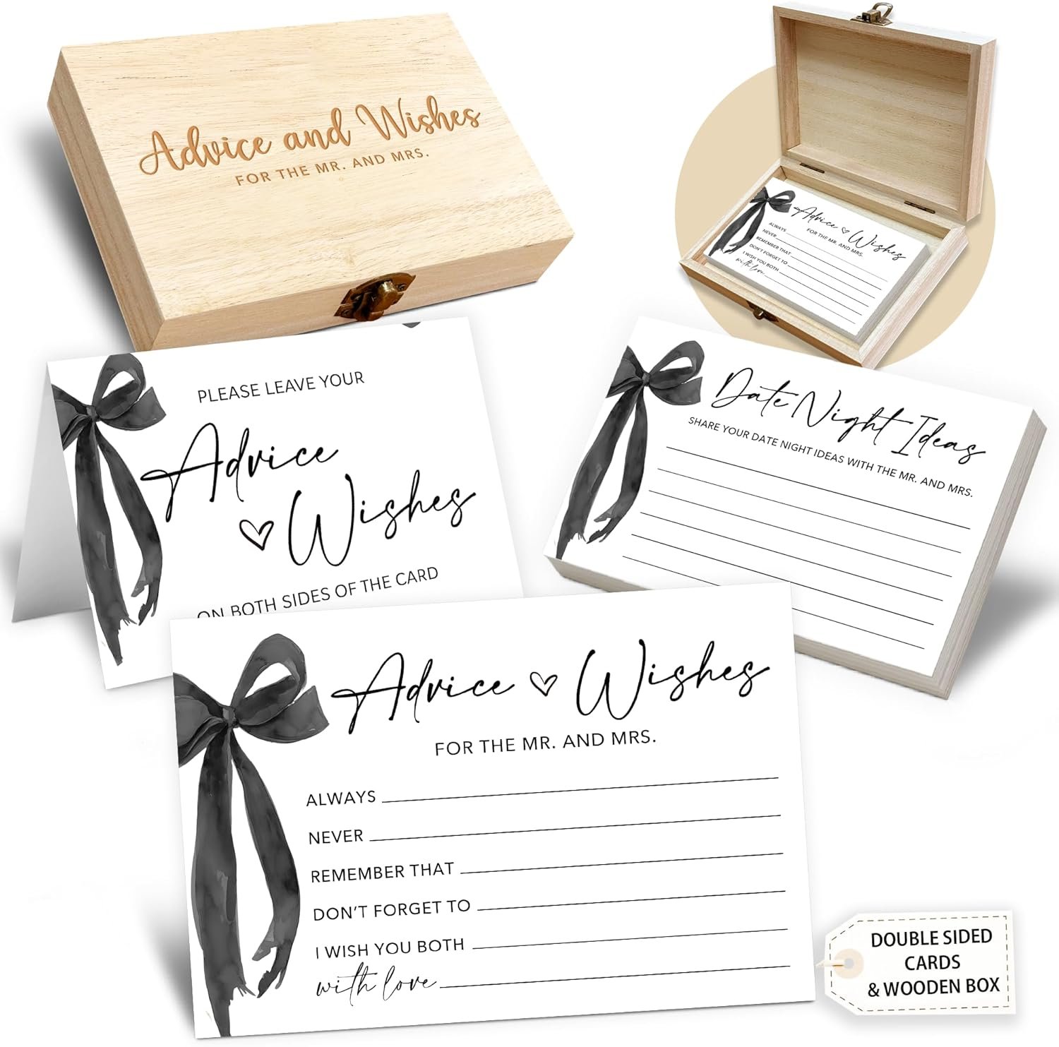 Wholesale 50 Pcs Mr and Mrs Advice and Wishes Cards in Box Black Bow Bridal Shower Guest Book for Newlywed Games Reception Decor Engagement Parties Anniversary Supplier