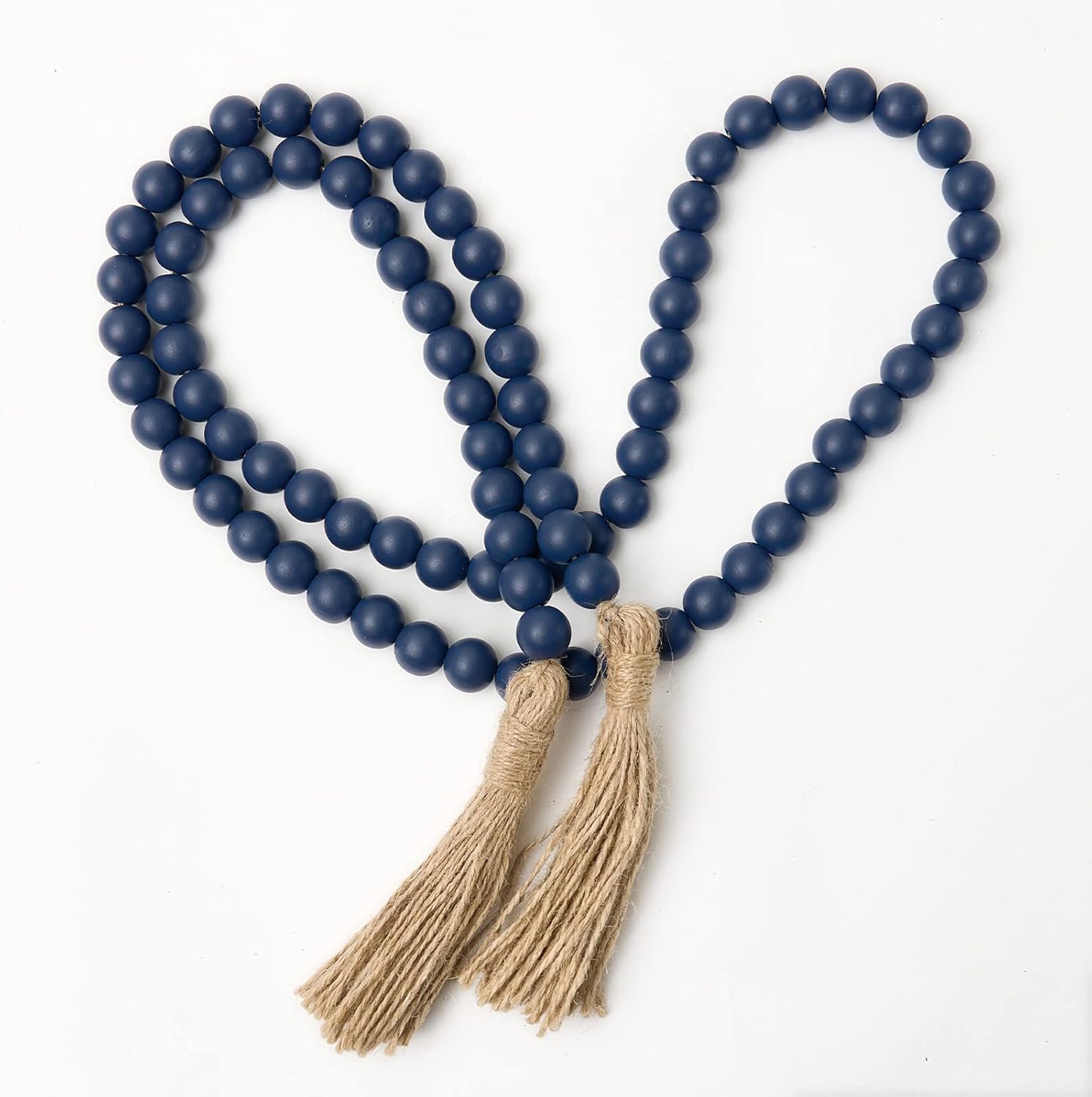 Wholesale 59in Wood Bead Tassel Garland Navy Blue Farmhouse Wall Hanging Home Festival Decor Supplier