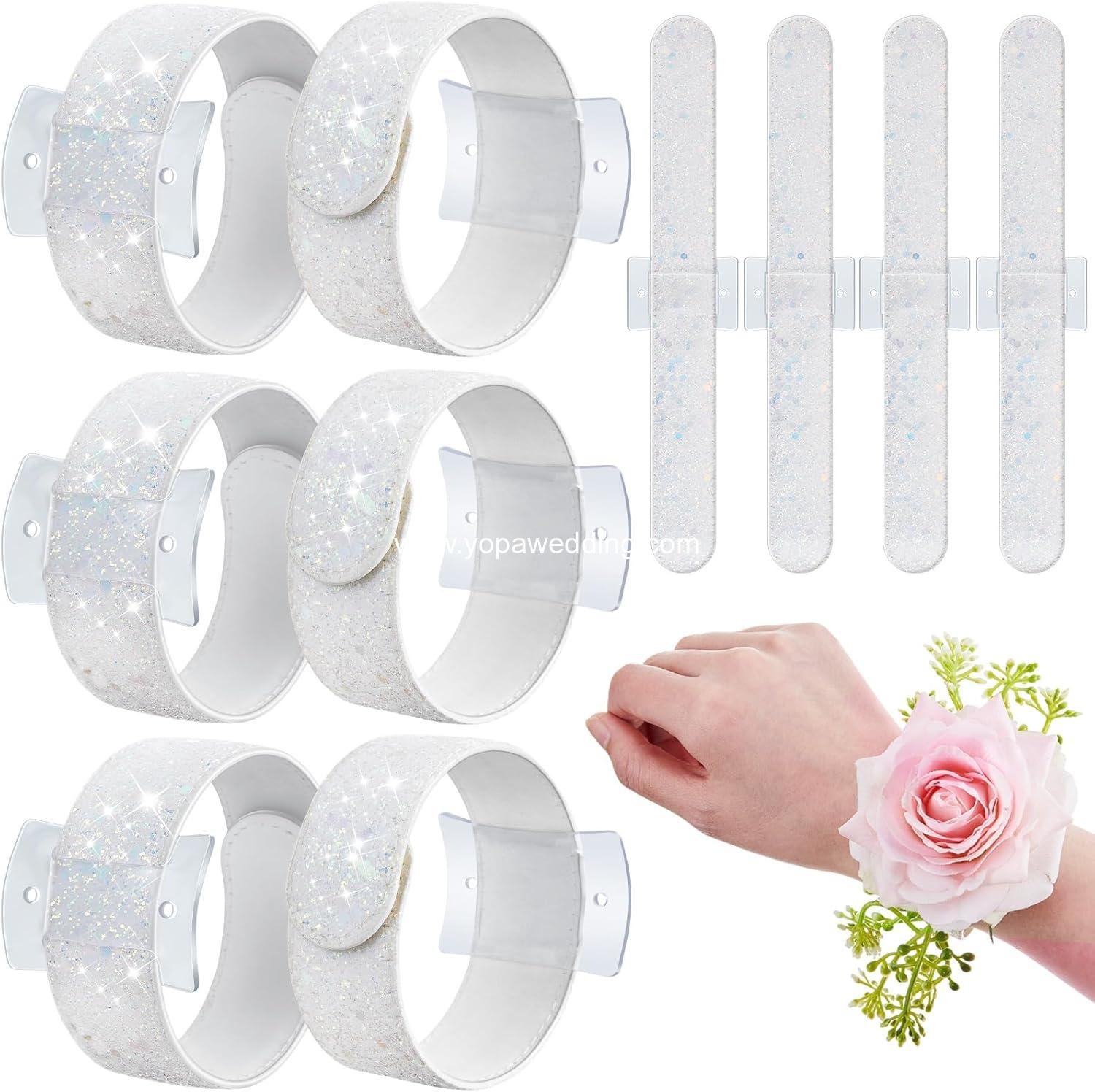 Wholesale 6 Pieces Acrylic Base Floral Wrist Corsage Bracelets Wristlet Bands Wedding Bridesmaid Party Prom DIY Accessories Supplier
